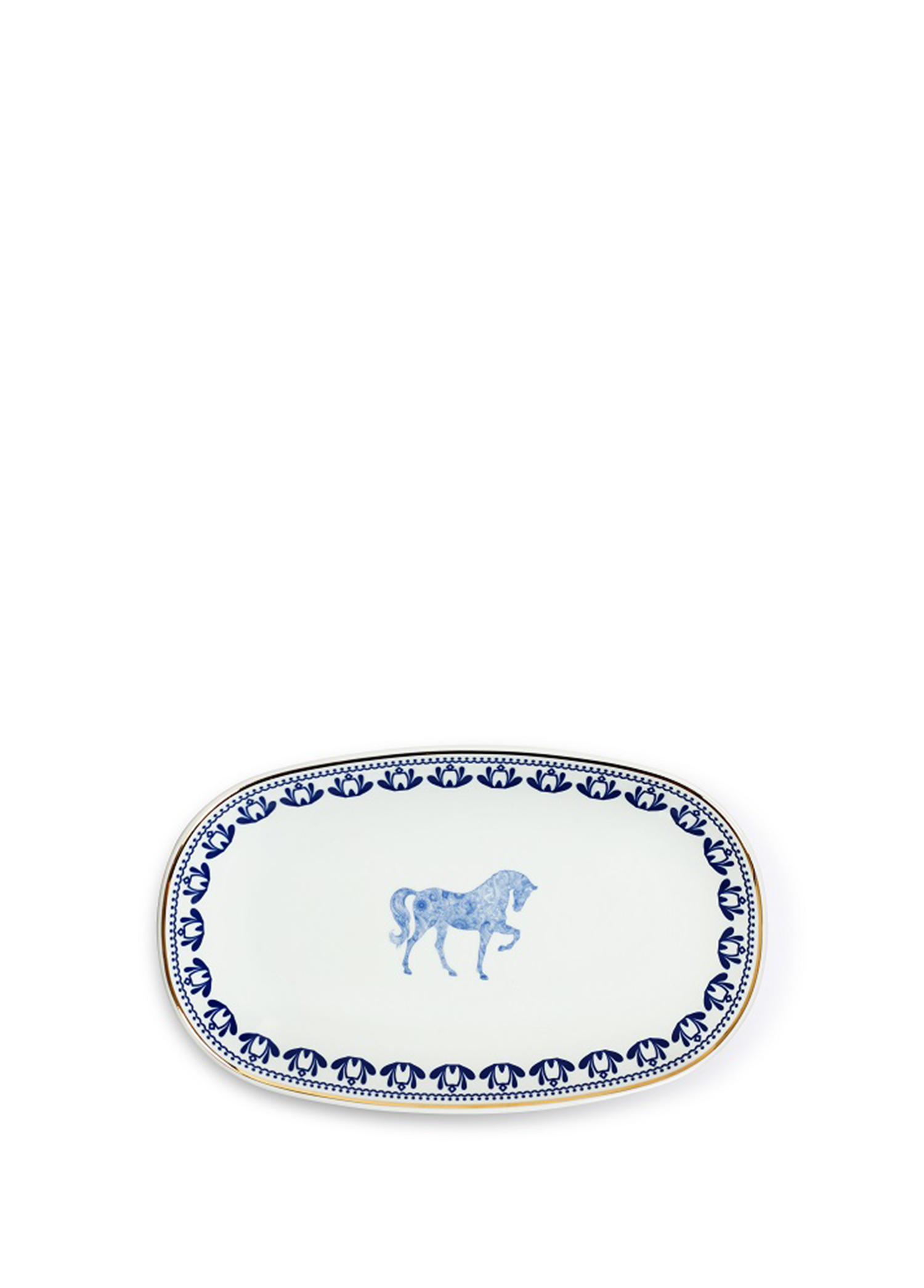 Horse Luck Collection Blue At Figürlü Porselen Kayık Servis Tabağı 34 cm