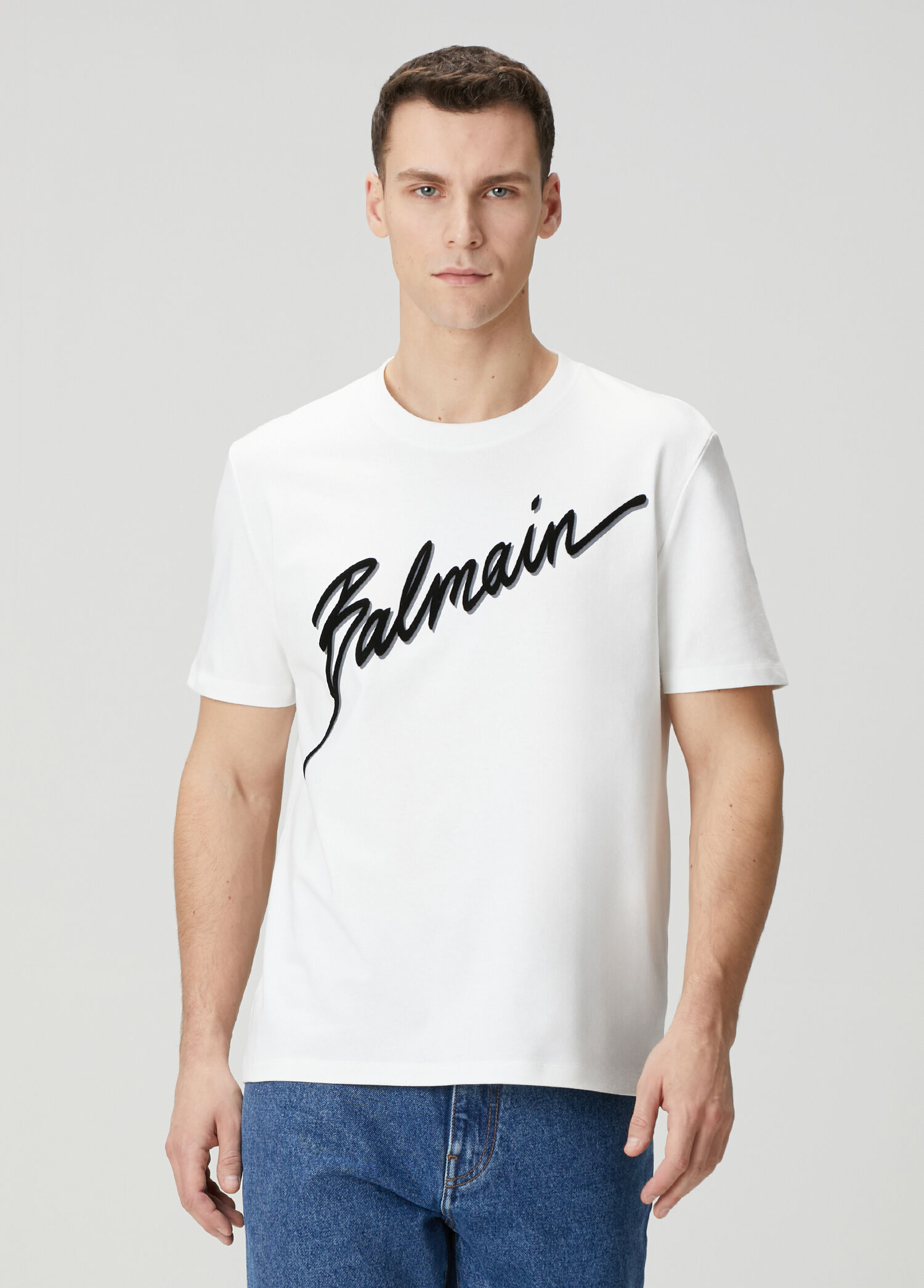 【IVOIRE de BALMAIN】レア♪♪スタッズロゴTシャツ♪ Balmain: ホワイト 'Balmain' プリントTシャツ | SSENSE 日本