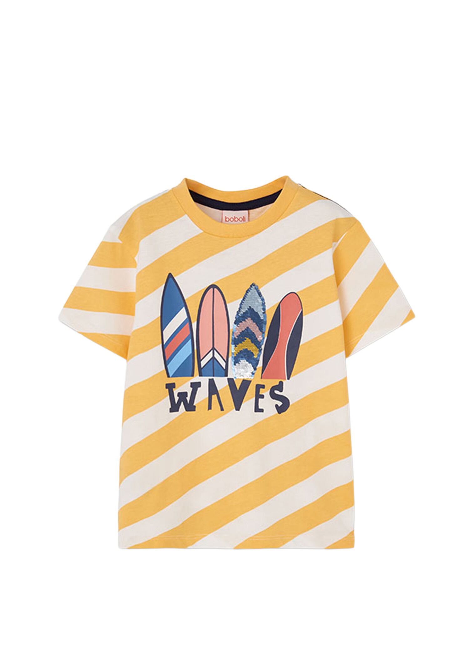 Waves Desenli Baskılı Sarı Kısa Kollu Erkek Çocuk T-shirt