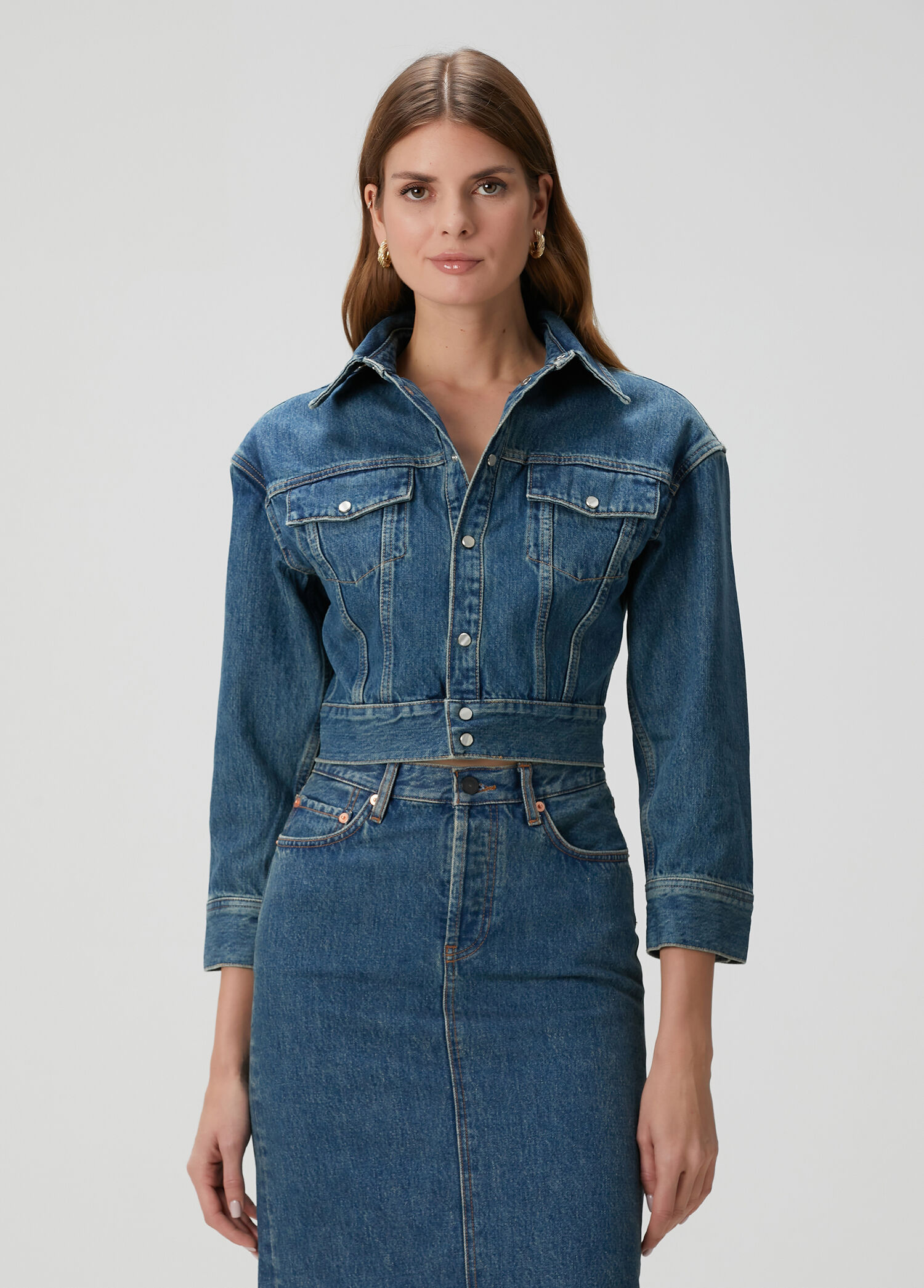 Koyu Mavi Crop Denim Ceket