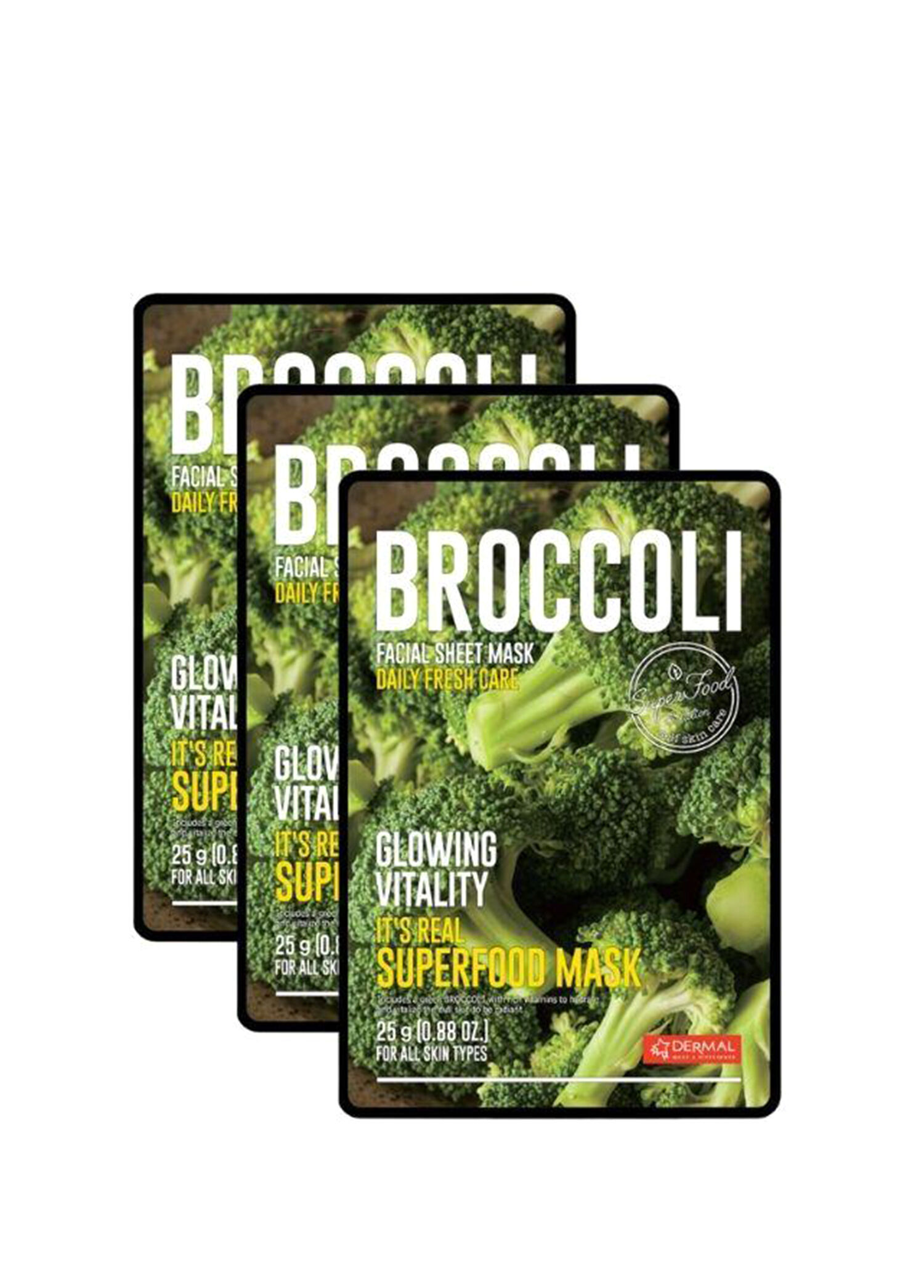 Broccoli Facial Sheet Mask Canlandırıcı ve Parlaklık Kazandıran Brokoli Yüz Maskesi 3'lü Set 25 gr