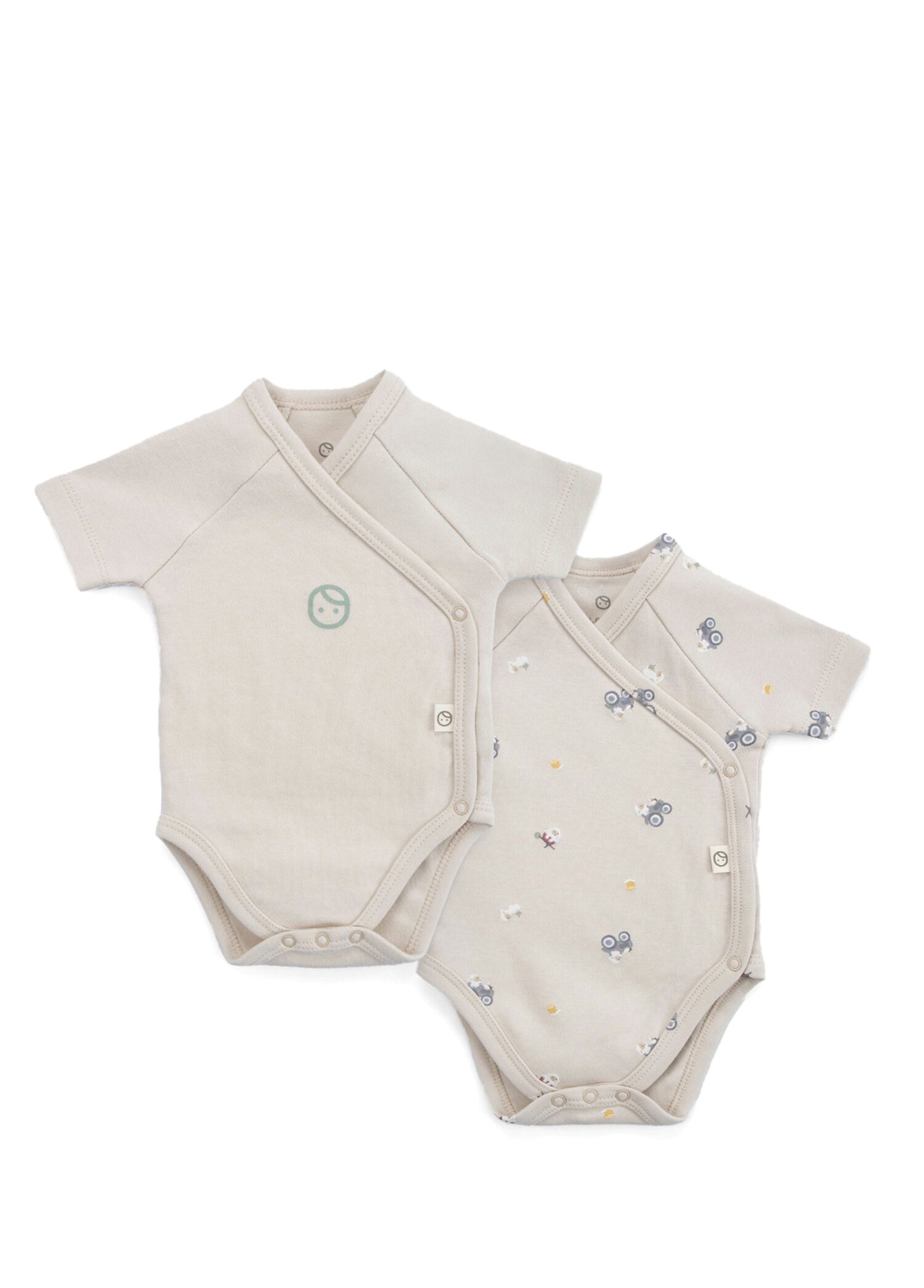 Little Farm Bej Organik Pamuk Kısa Kollu Unisex Bebek 2’li Kruvaze Body