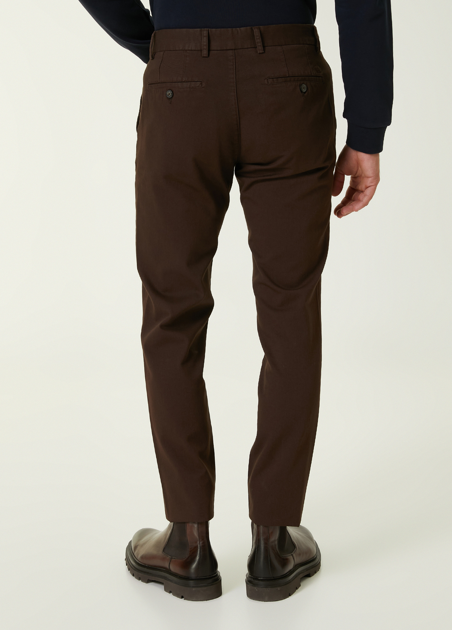 Slim Fit Kahverengi Panama Dokulu Chino Pantolon_2