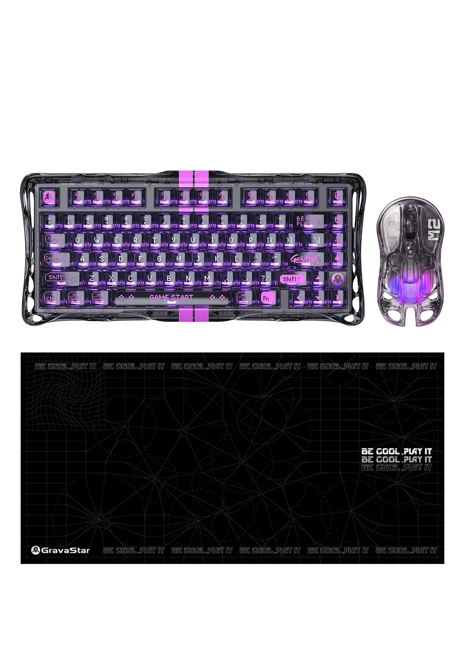 V75 Lite Transparent Black Manyetik Kablolu Gaming Klavye, M2 Kablosuz Optik Mouse ve Mousepad Oyuncu Seti