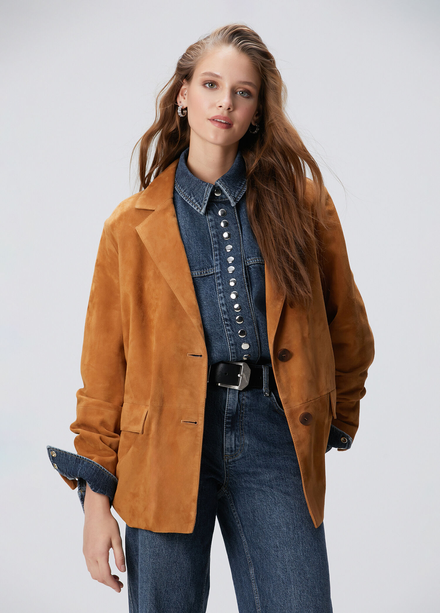 Camel Blazer Süet Deri Ceket