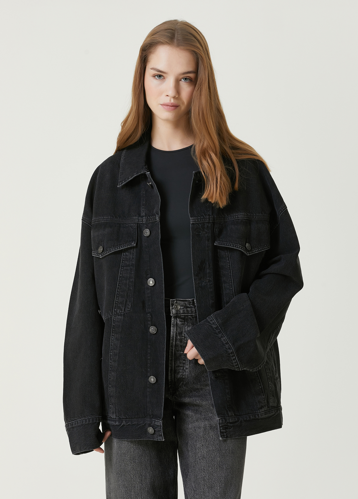 Reworked Wayne Oversize Antrasit Denim Ceket