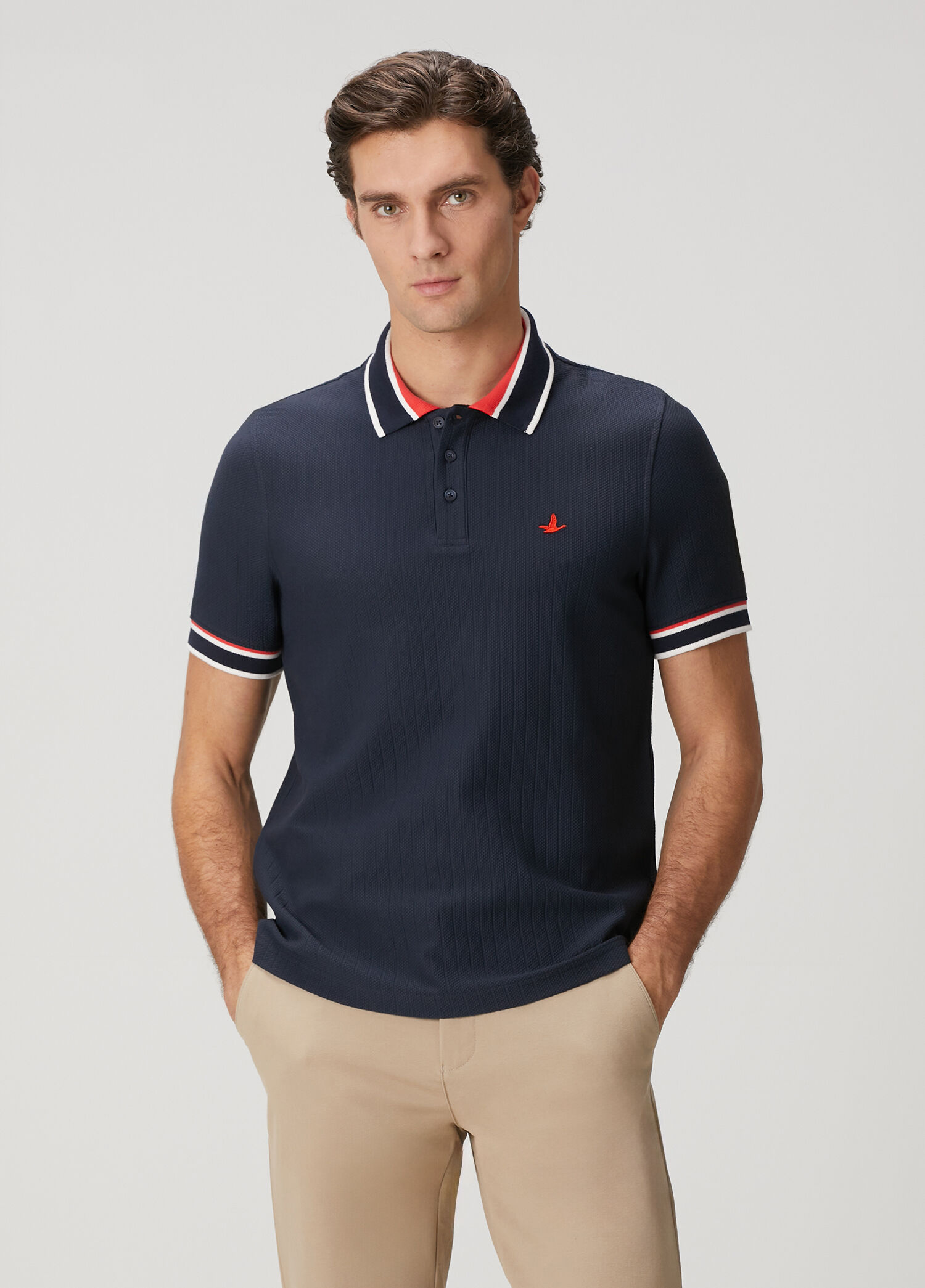 Lacivert Comfort Fit Dokulu Polo T-shirt
