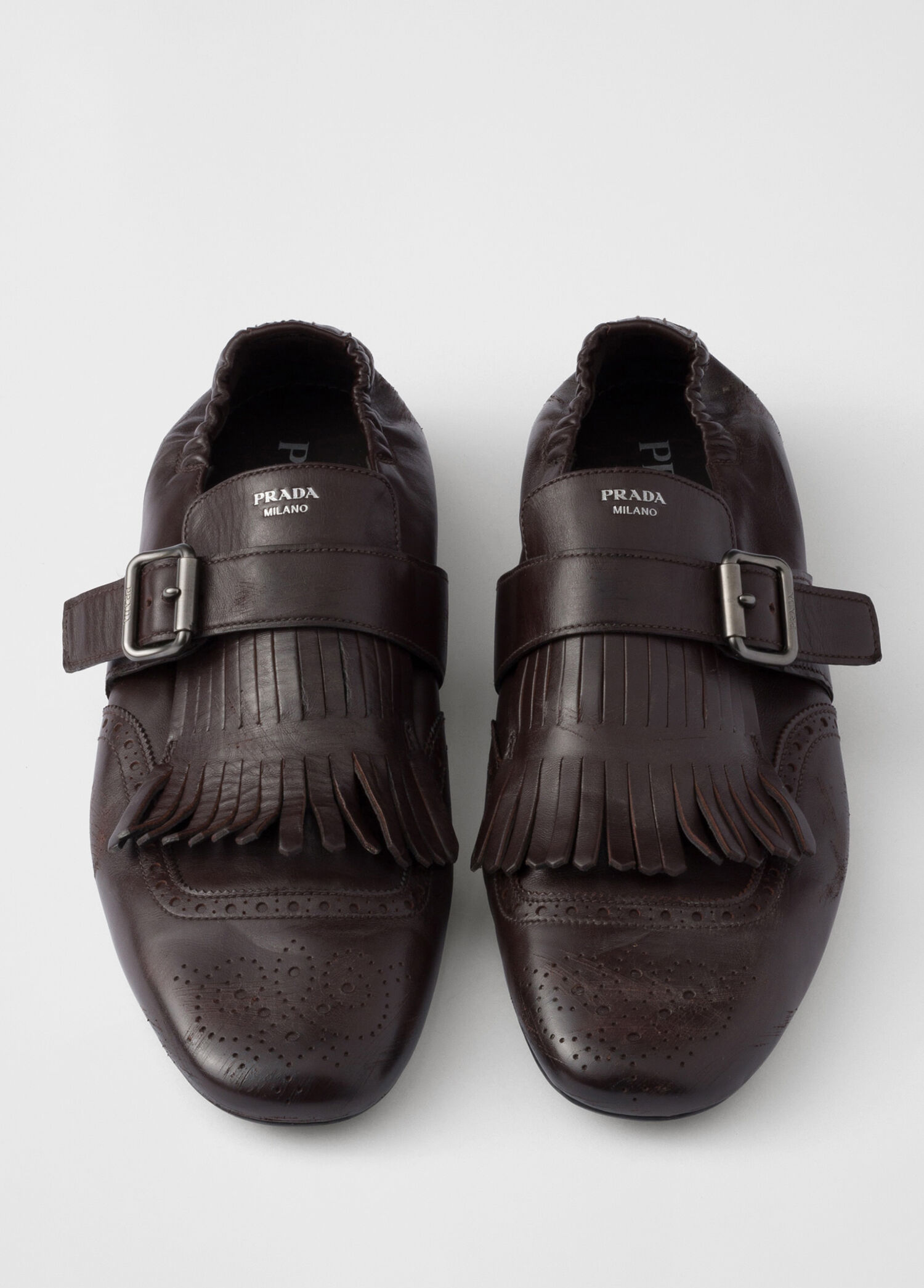 Prada Kahverengi Erkek Shuffle Püsküllü Monk Strap Kahverengi
