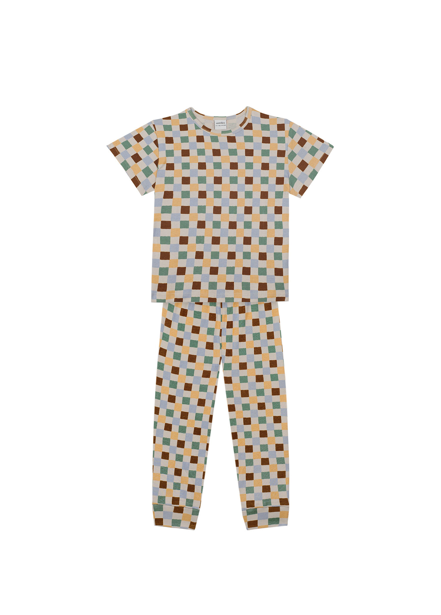 Bej Pastel Damalar Erkek Çocuk Pijama Takımı