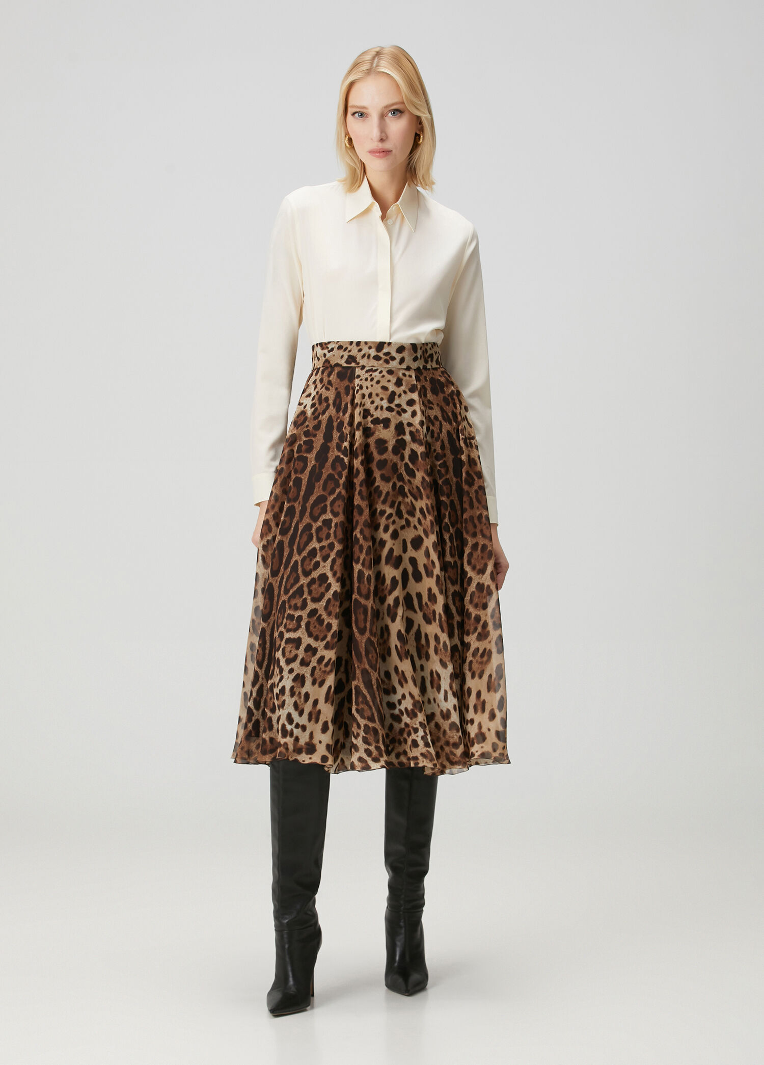 Leopar Desenli Midi İpek Etek