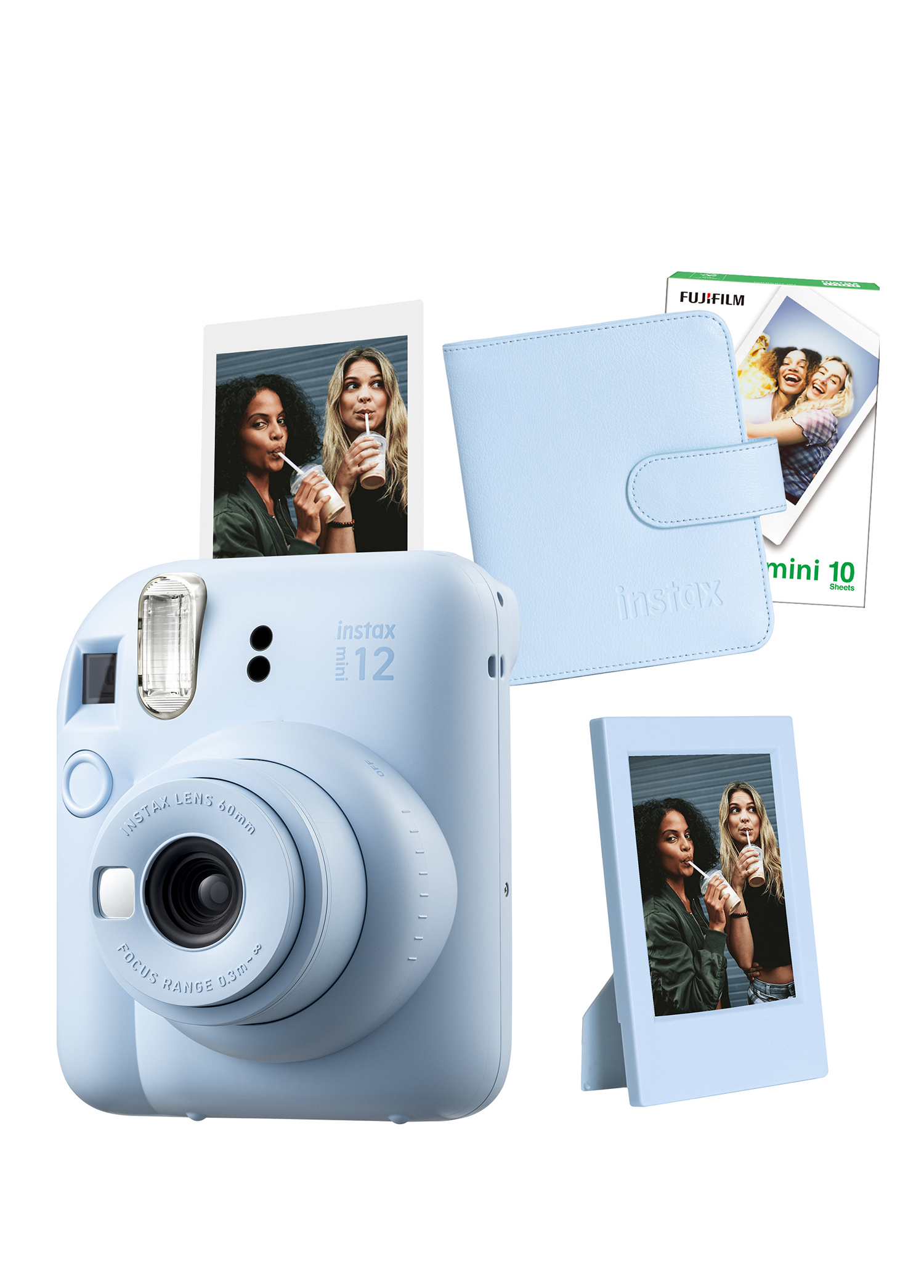 Instax Mini 12 Mavi Fotoğraf Makinesi + 10'lu Film Çerçeve ve Kare Albüm Seti