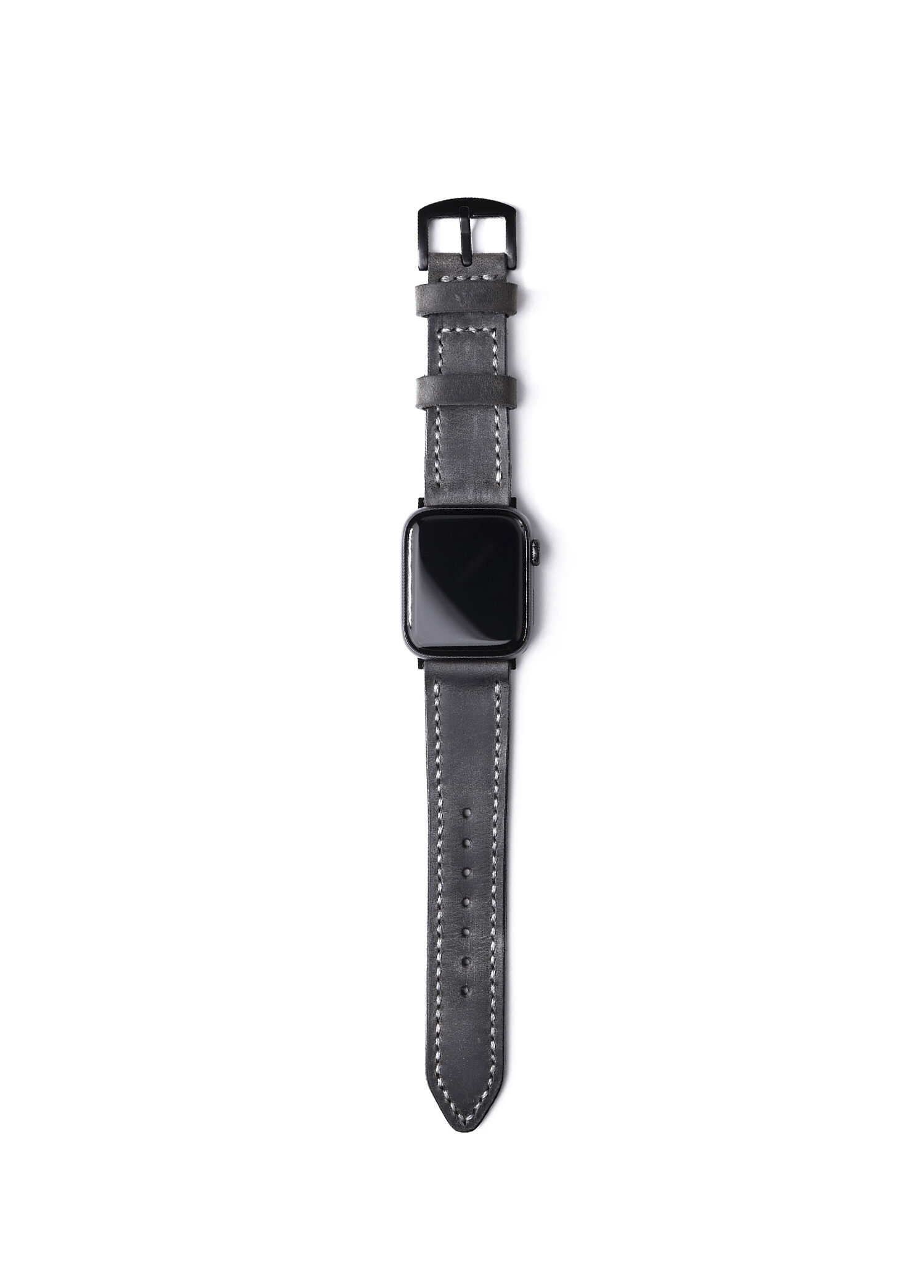 Apple Watch Büyük Kasa Uyumlu Çift Katlı El Dikişi Antik Gri Deri Kordon