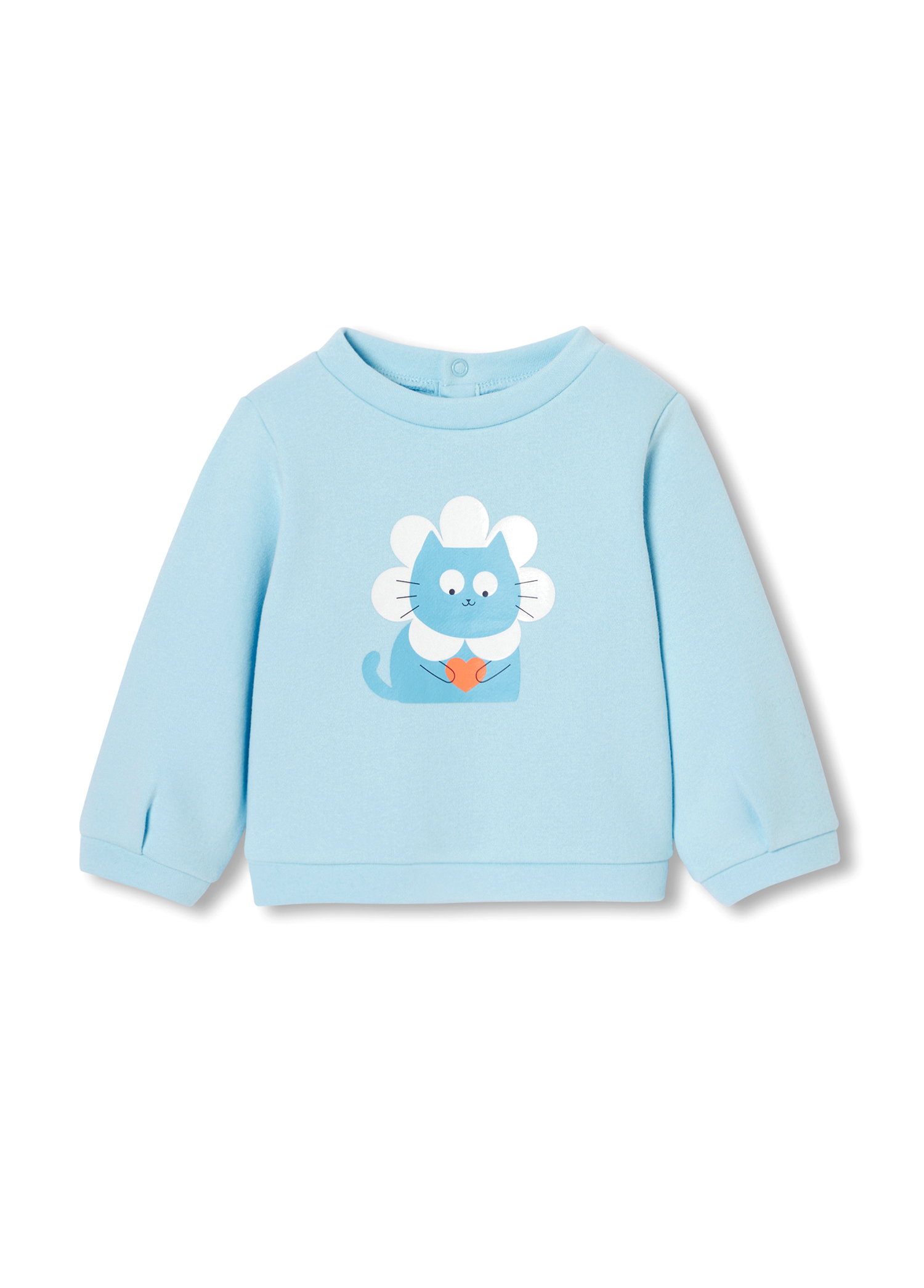 Kedi Baskılı Polar Açık Mavi Kız Bebek Sweatshirt