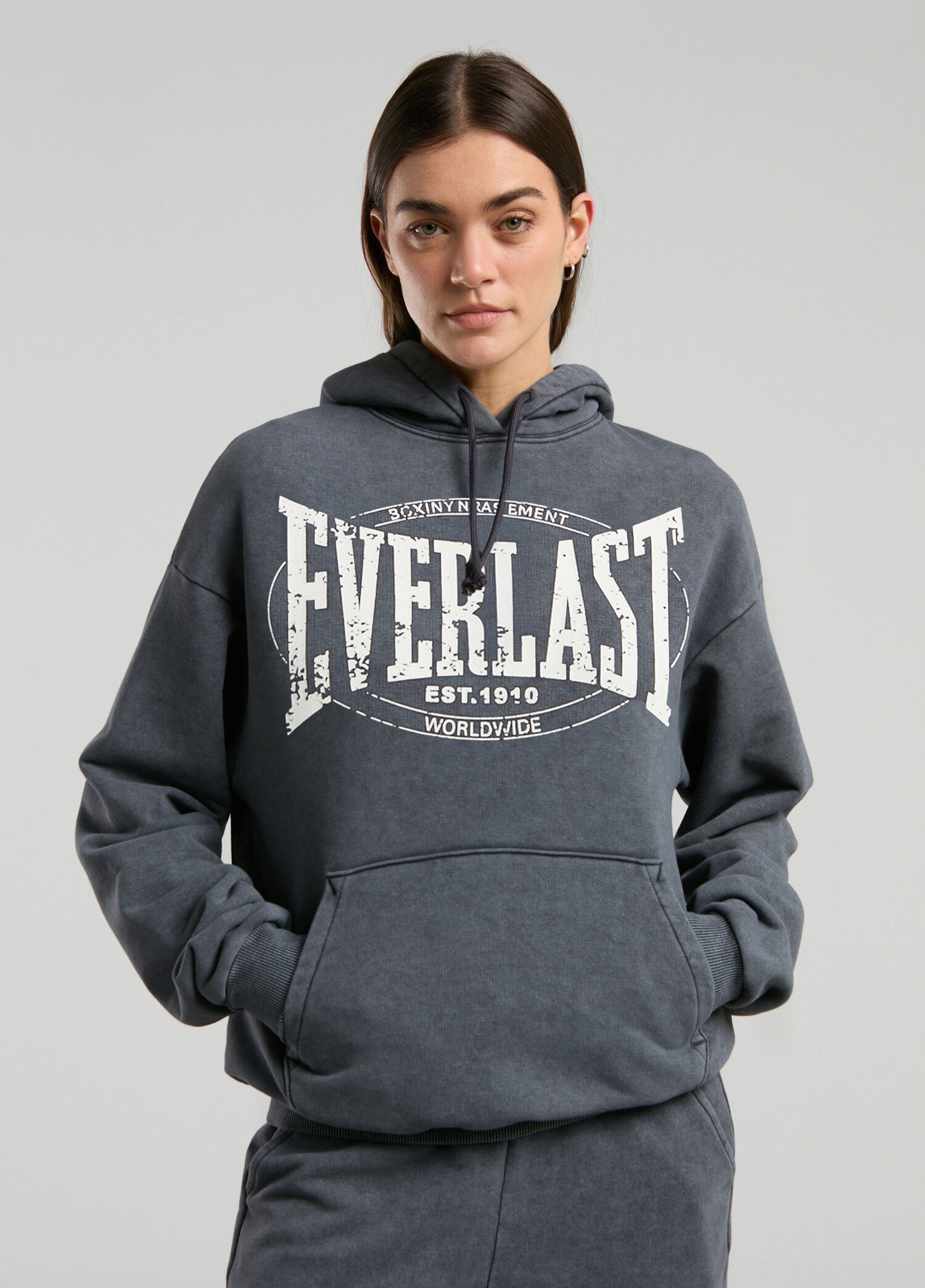 Authentic Boxing Antrasit Kapüşonlu Oversize Kadın Spor Sweatshirt