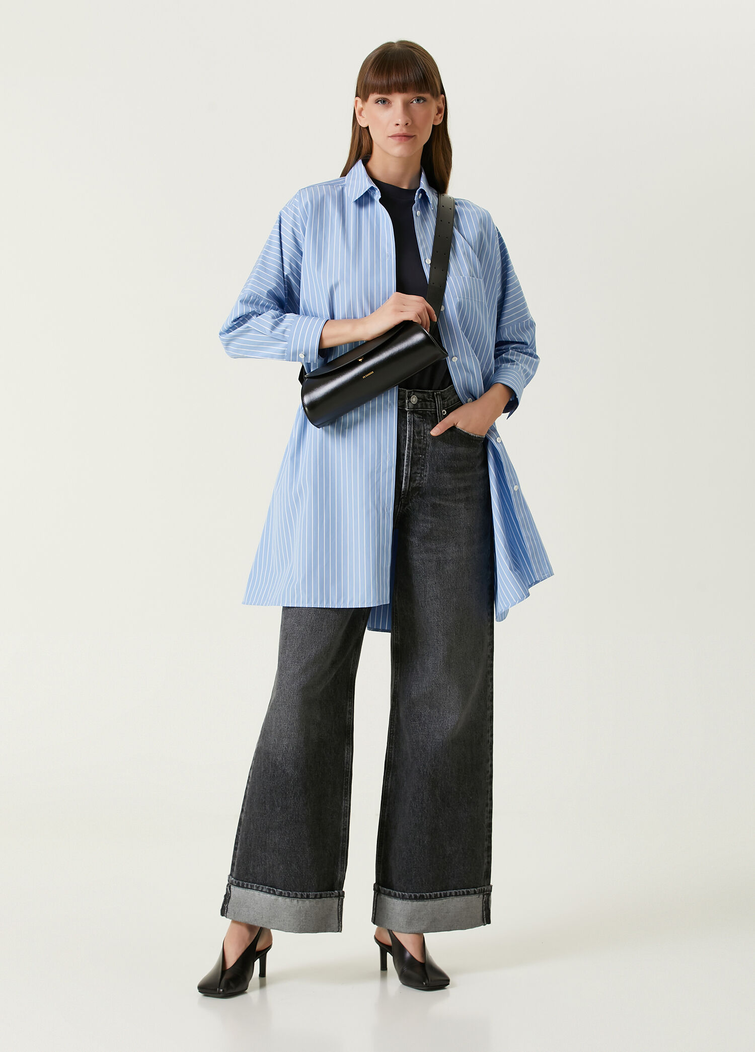 Jil Sander - Oversize Mavi Çizgili Gömlek - Mavi