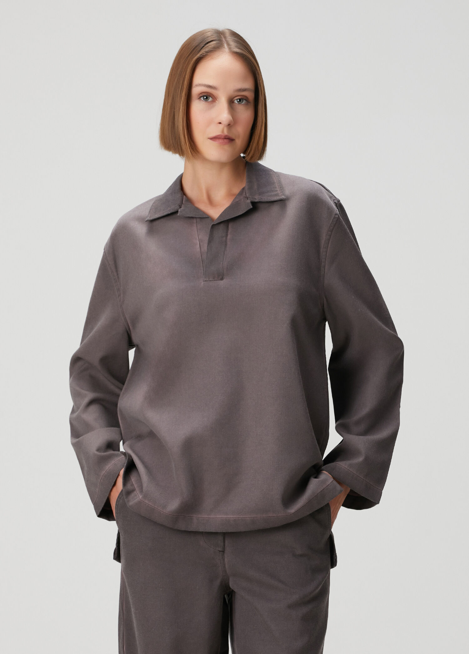 Oversized Yün Polo Bluz