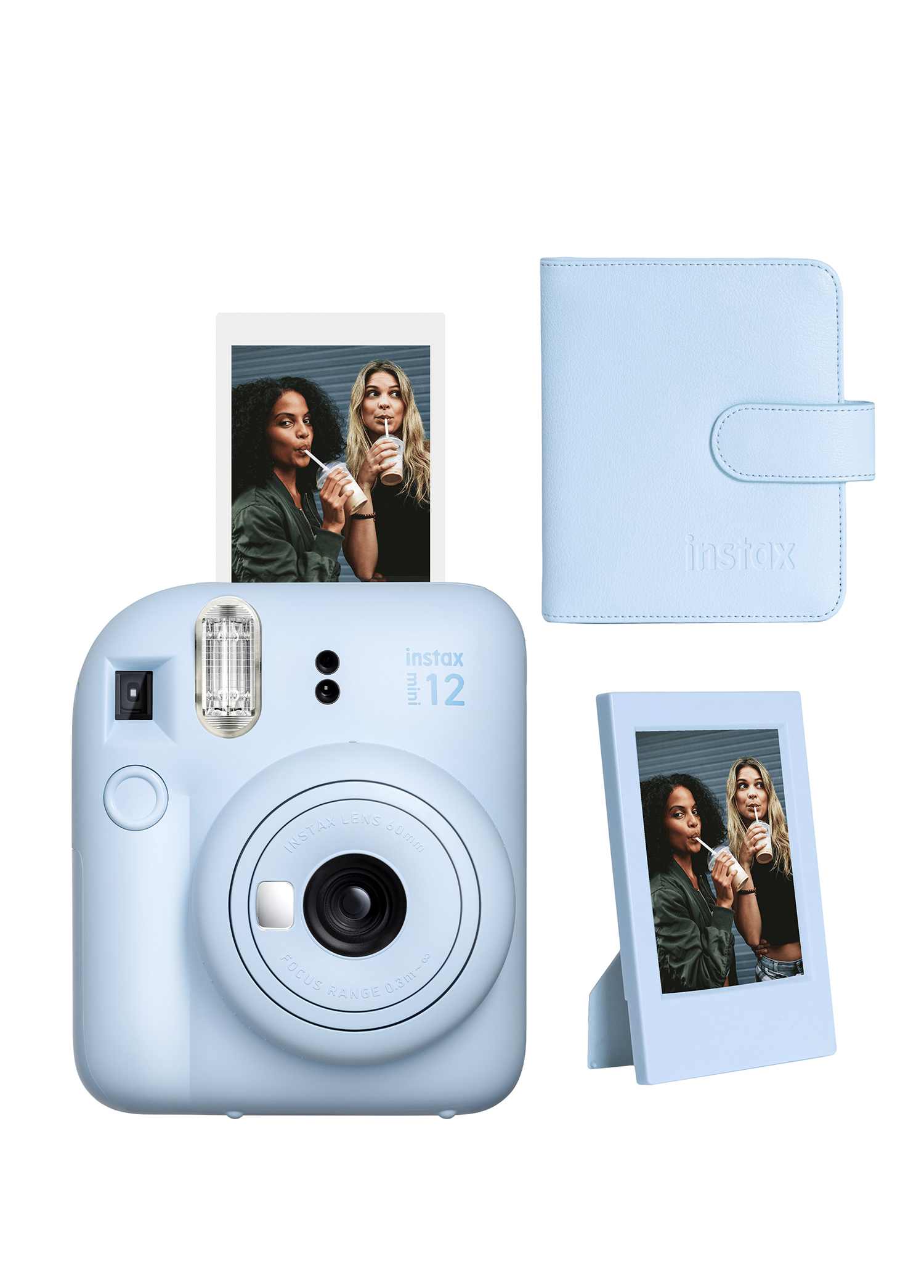 Instax Mini 12 Mavi Fotoğraf Makinesi + 64'lü Kare Albüm ve Çerçeve Seti