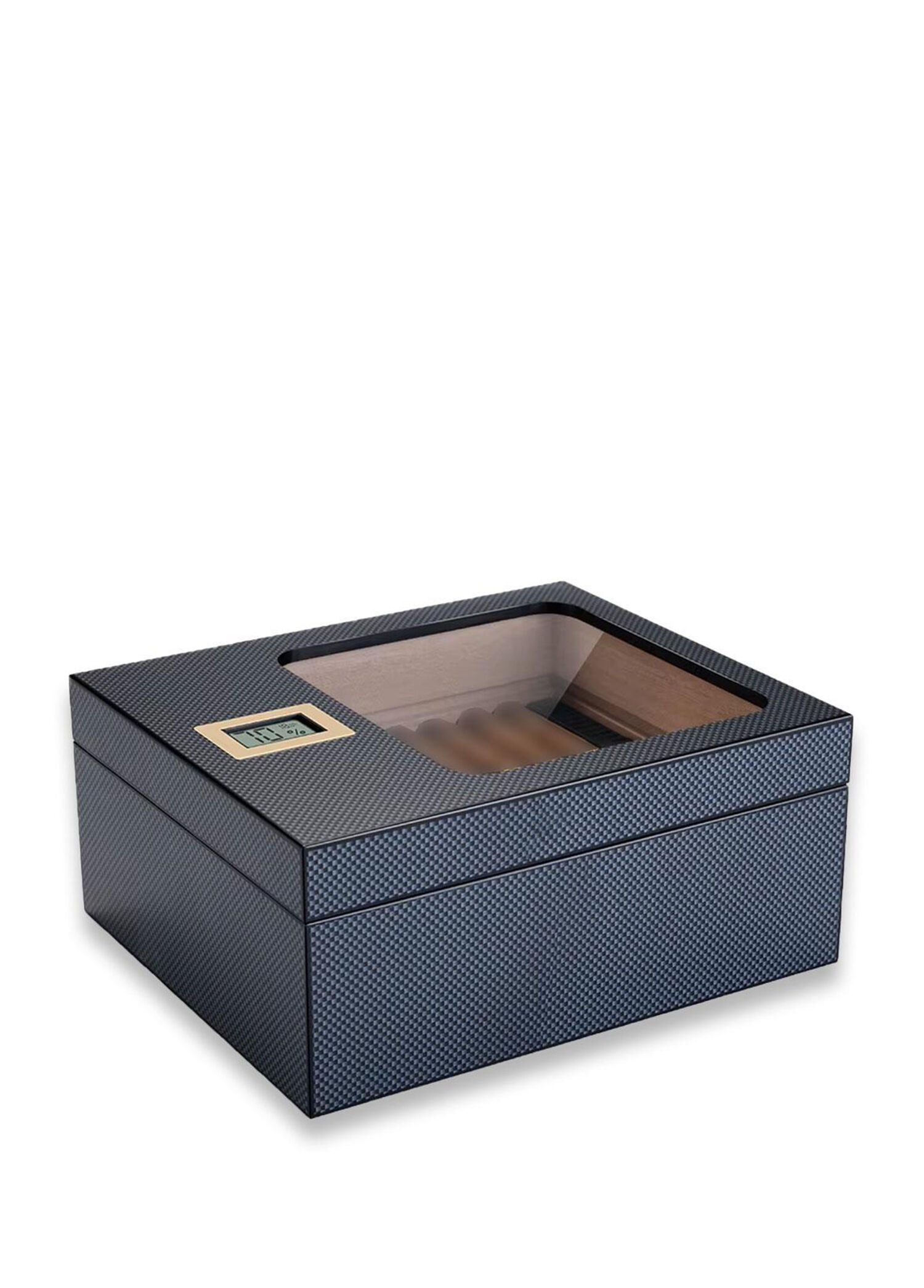 Siyah Karbon Desen Camlı 40's Humidor Puro Kutusu