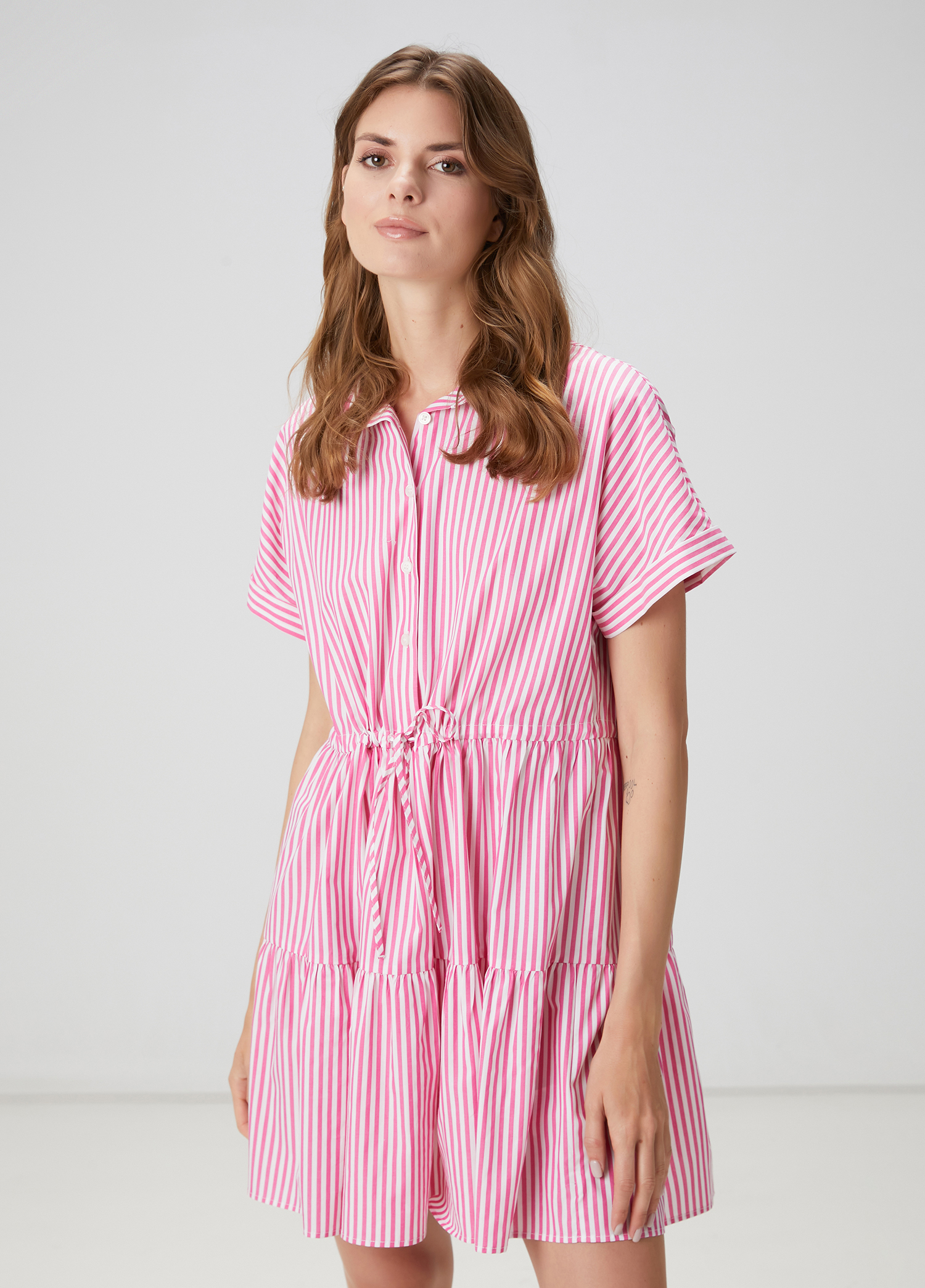 Pembe Çizgili Mini Elbise_1
