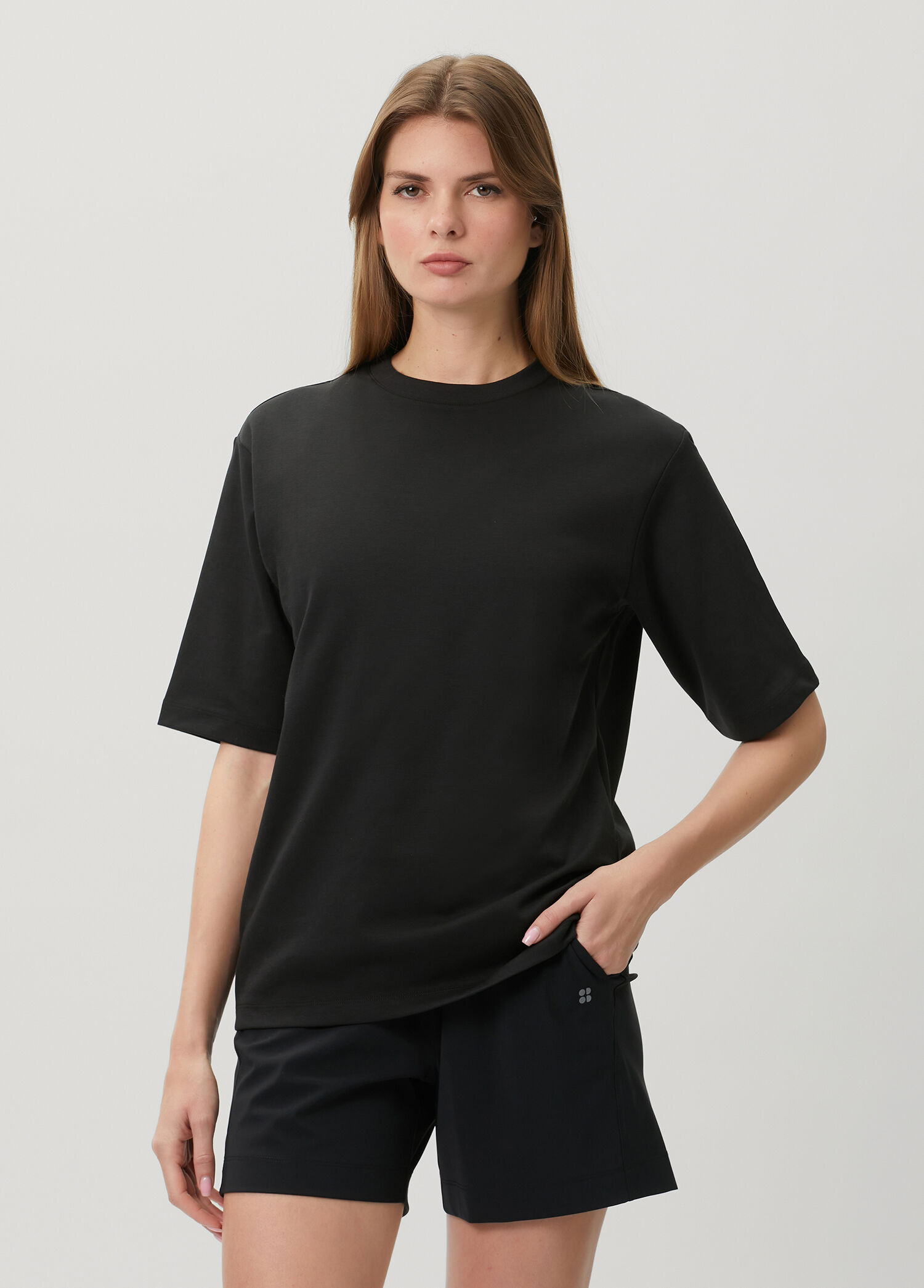 Elevated Cotton Longline Siyah T-Shirt