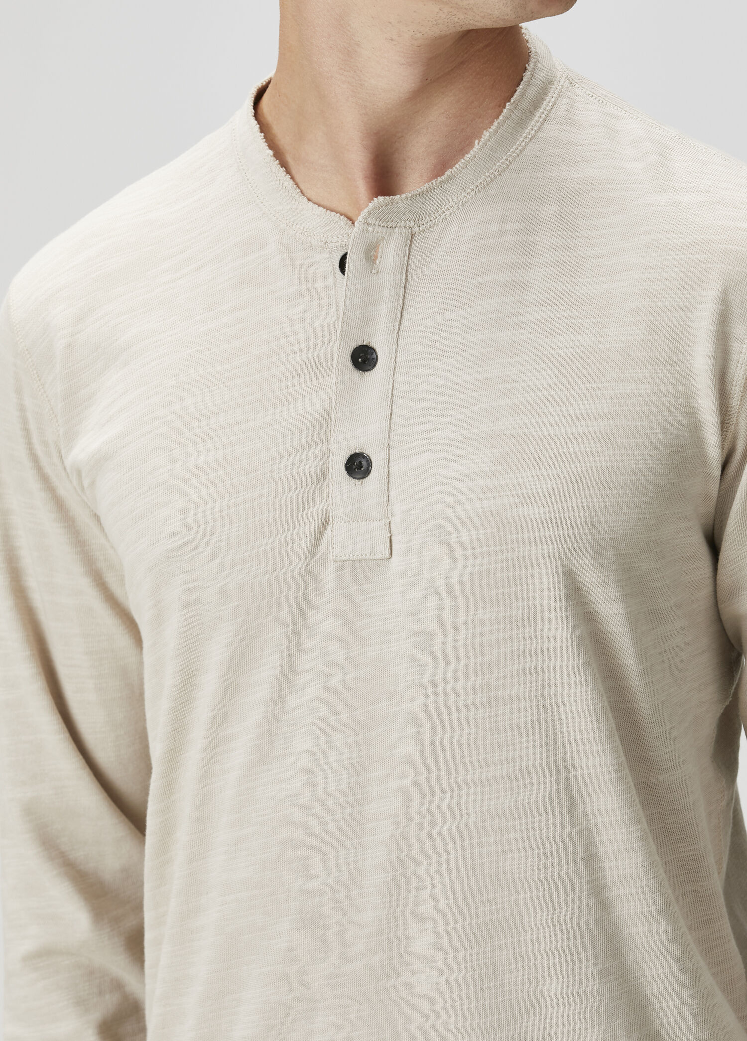 Rag&Bone - Henley Krem Yakası Düğmeli Uzun Kollu T-shirt - Krem