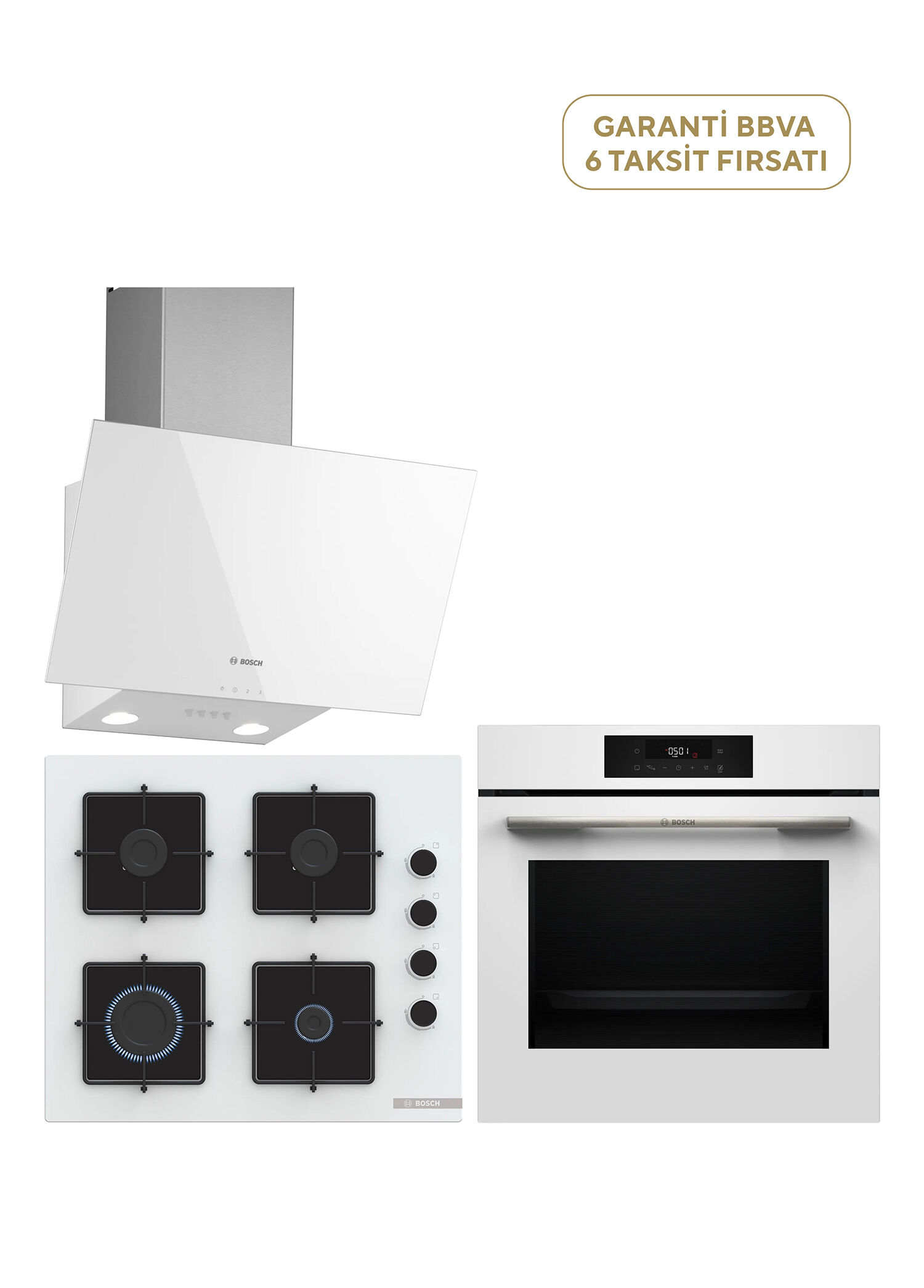 Bosch - HJG852YW0T Serie 6 Beyaz Ankastre Fırın + POP6C2P31O Serie