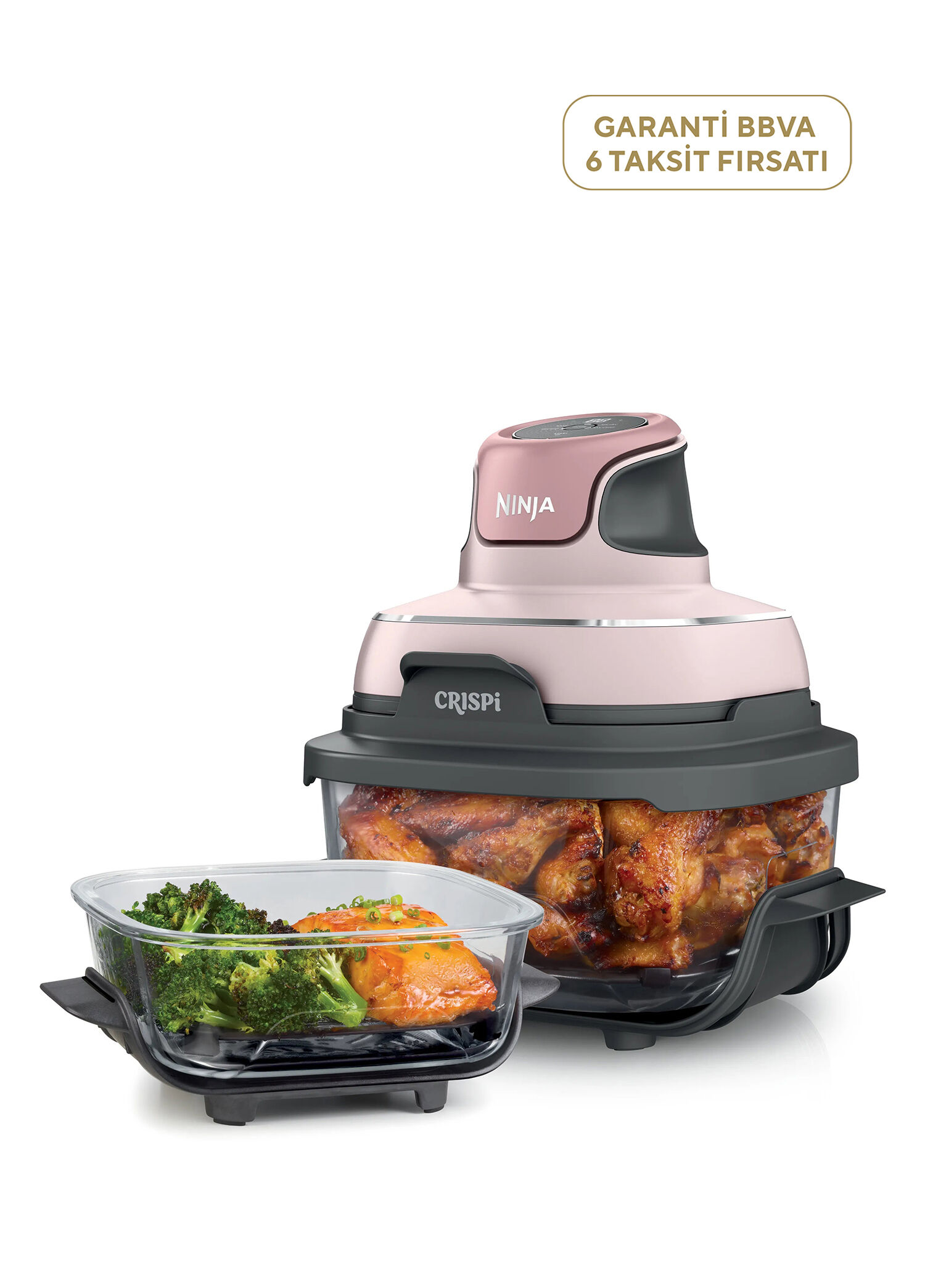 Crispi 4-in-1 Pembe Taşınabilir Cam Hazneli Pişirme Sistemi