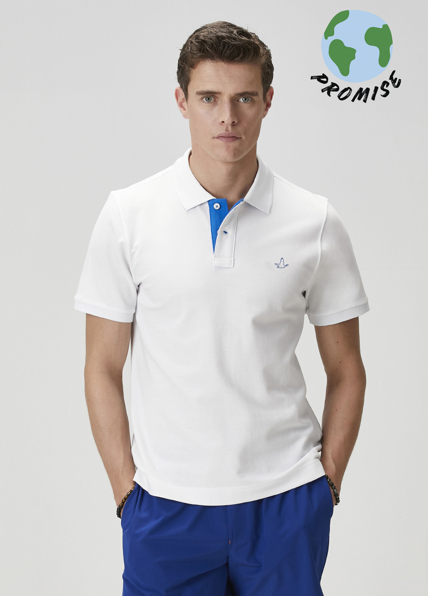 Comfort Fit Beyaz Yaka Altı Baskılı Polo T-shirt
