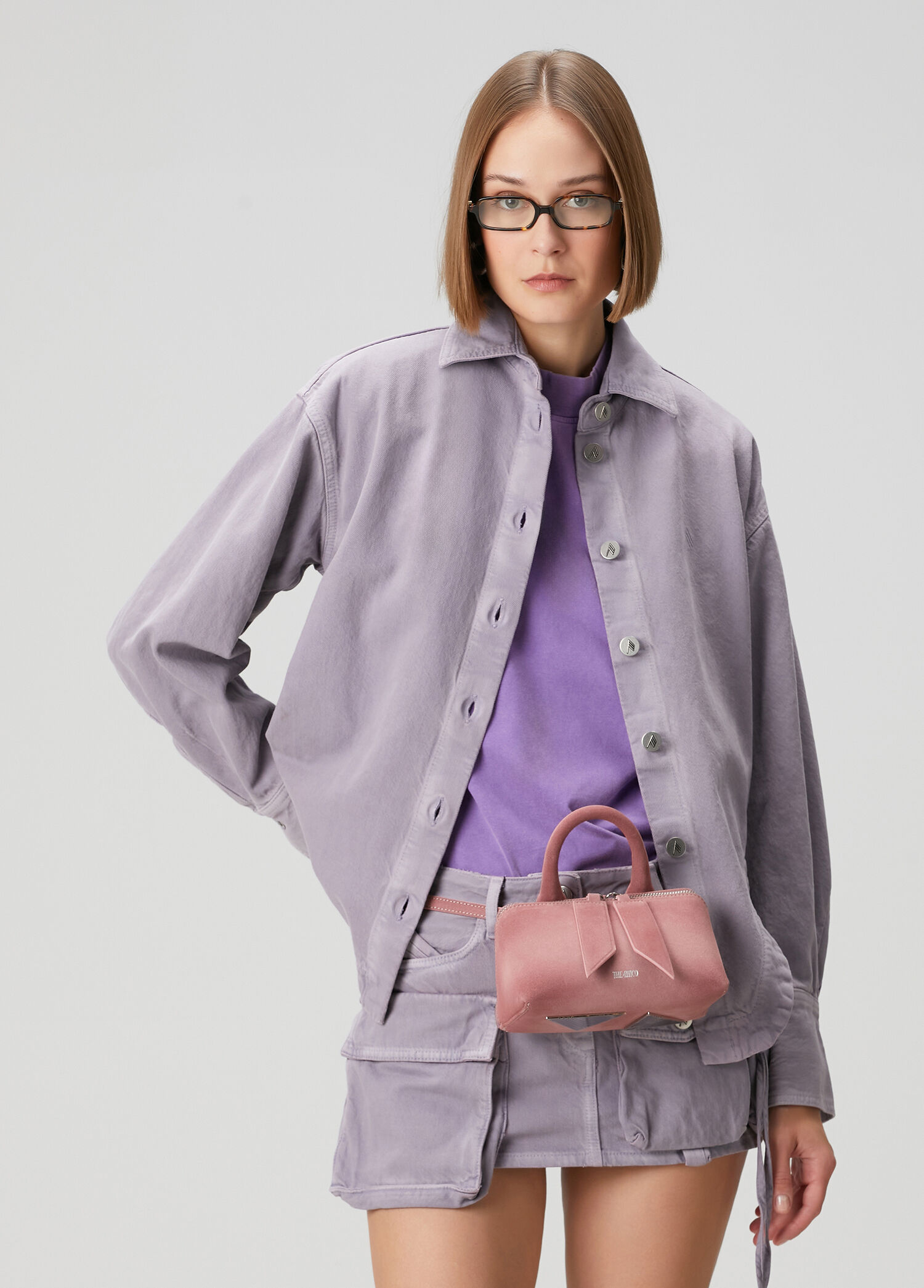 Lila Yırtmaç Detaylı Denim Gömlek