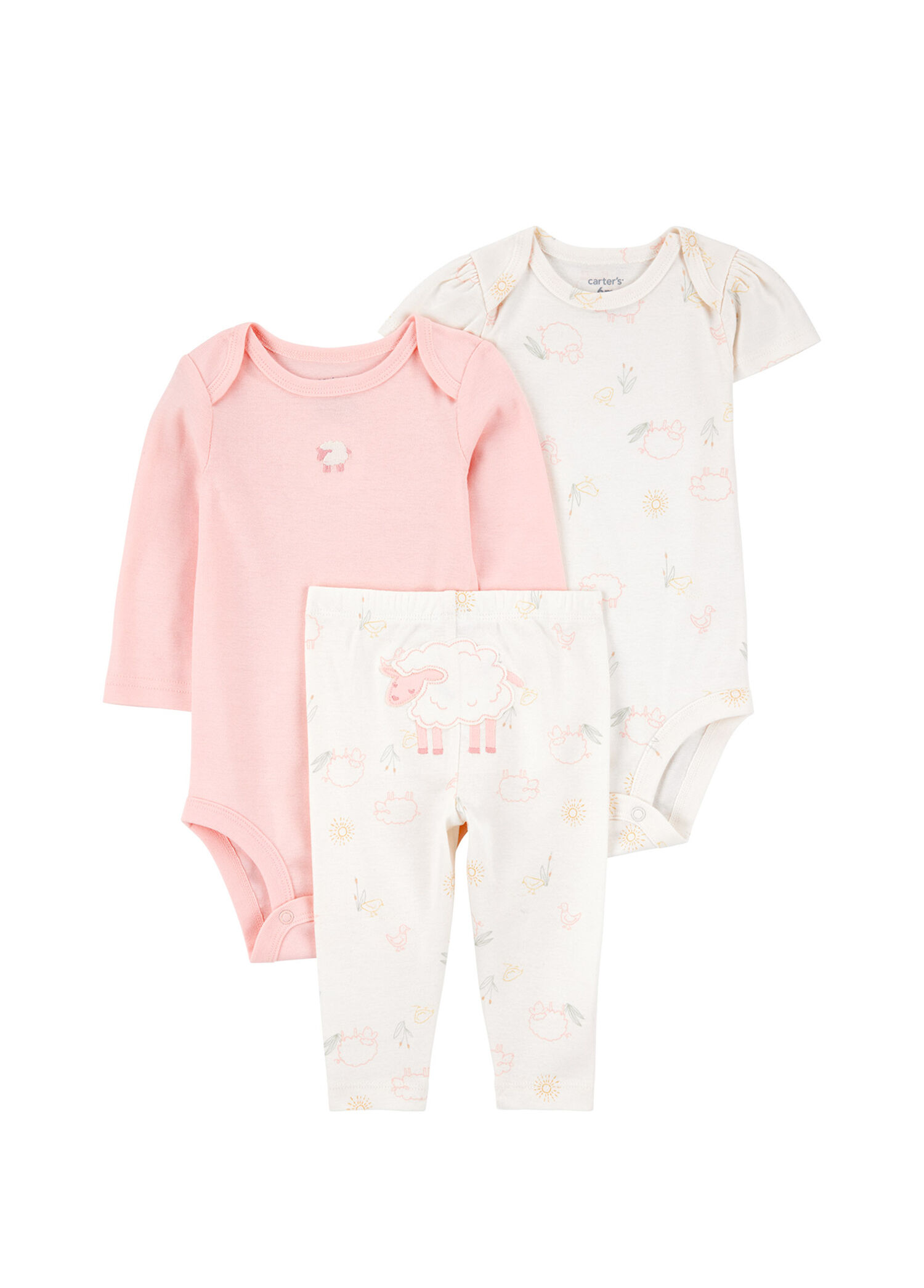 Ekru Pamuklu Body Pantolon Kız Bebek 3'lü Set