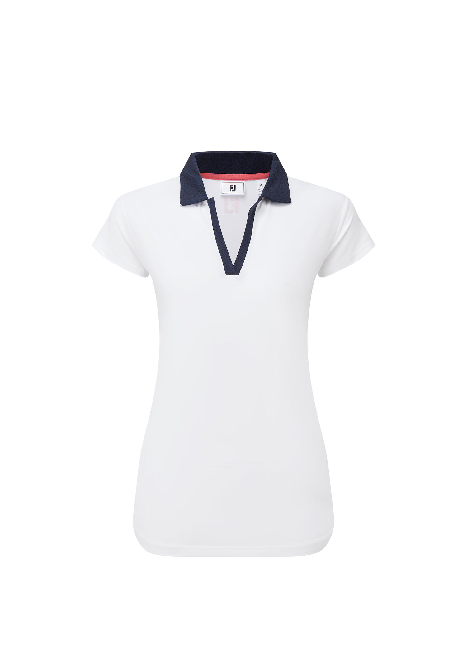 Cap Sleeve Print Trim Lisle Beyaz Kısa Kollu Kadın Golf T-Shirt