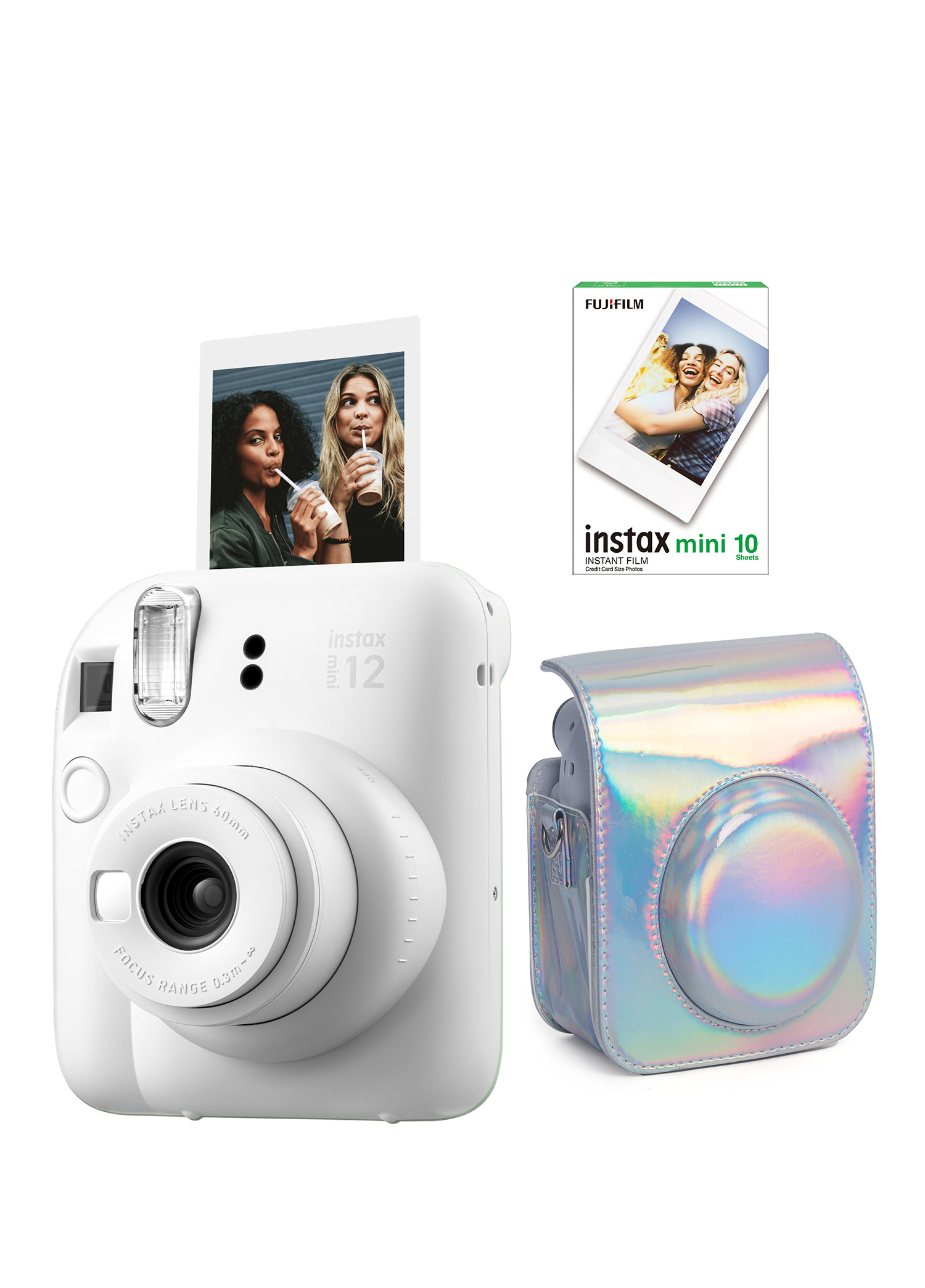 Instax Mini 12 Beyaz Fotoğraf Makinesi + 10'lu Film ve Parlak Kılıf Seti