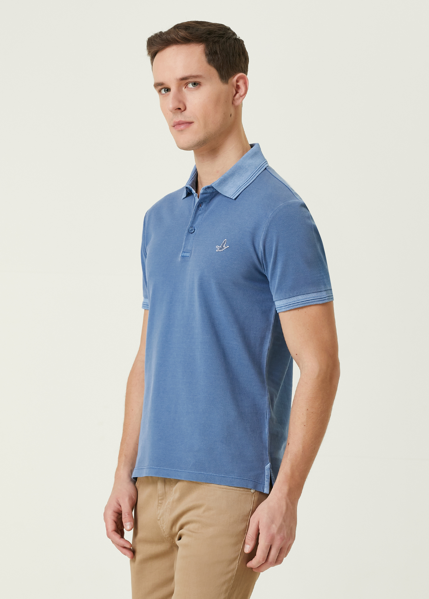 Slim Fit Mavi Polo Yaka T-shirt_3