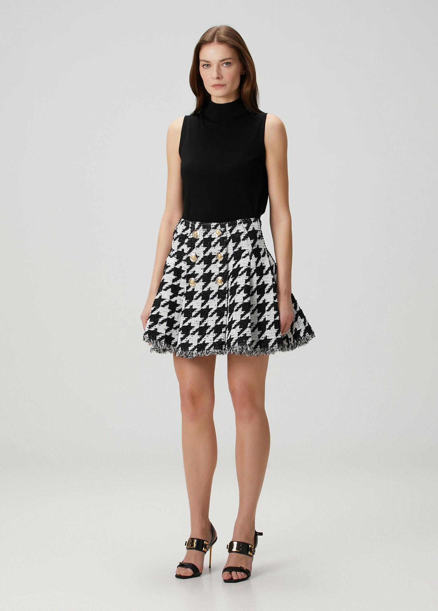 Siyah Beyaz Mini Tweed Etek