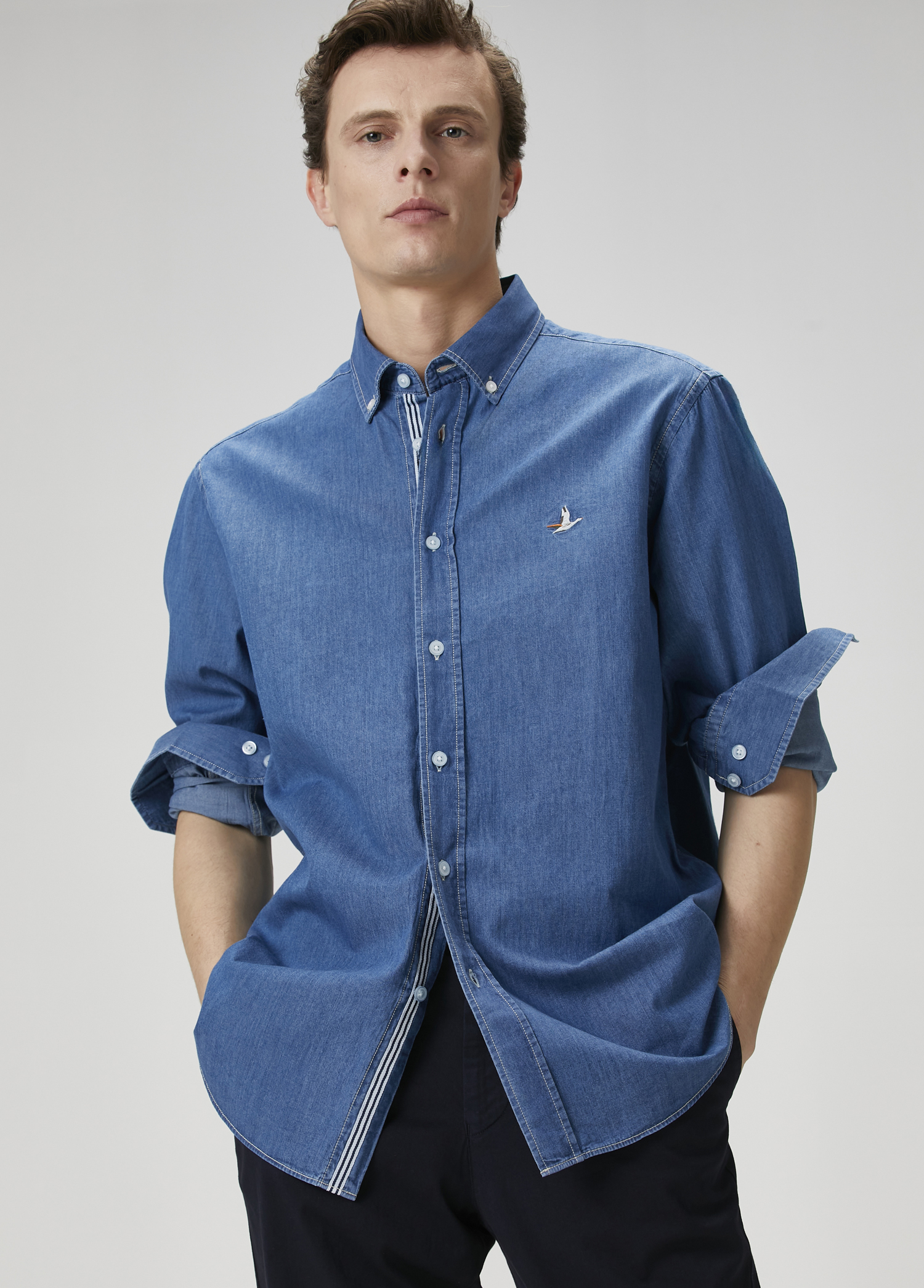 Comfort Fit Koyu Mavi Denim Gömlek