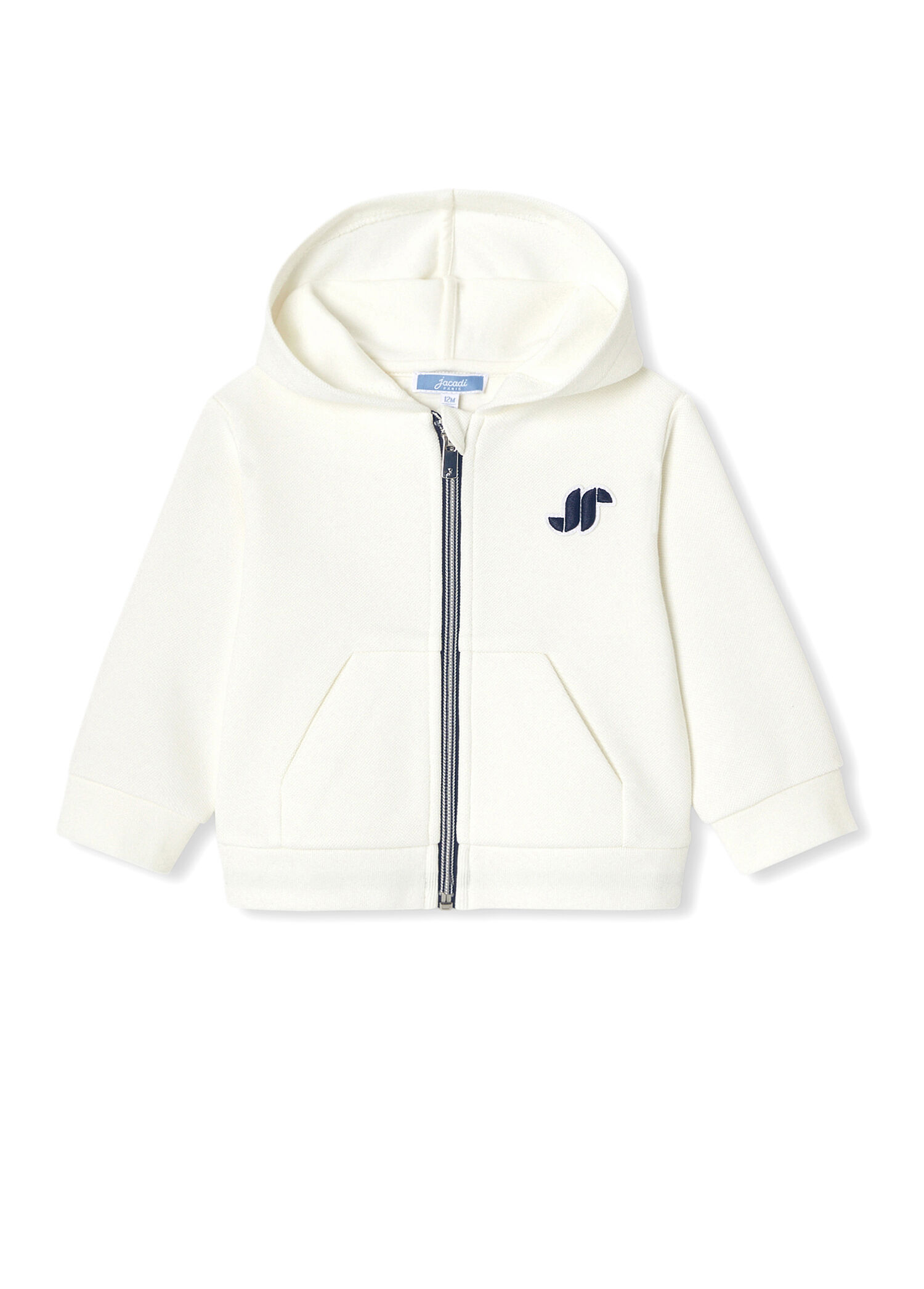 Beyaz Pike Fermuarlı Kapüşonlu Erkek Bebek Sweatshirt