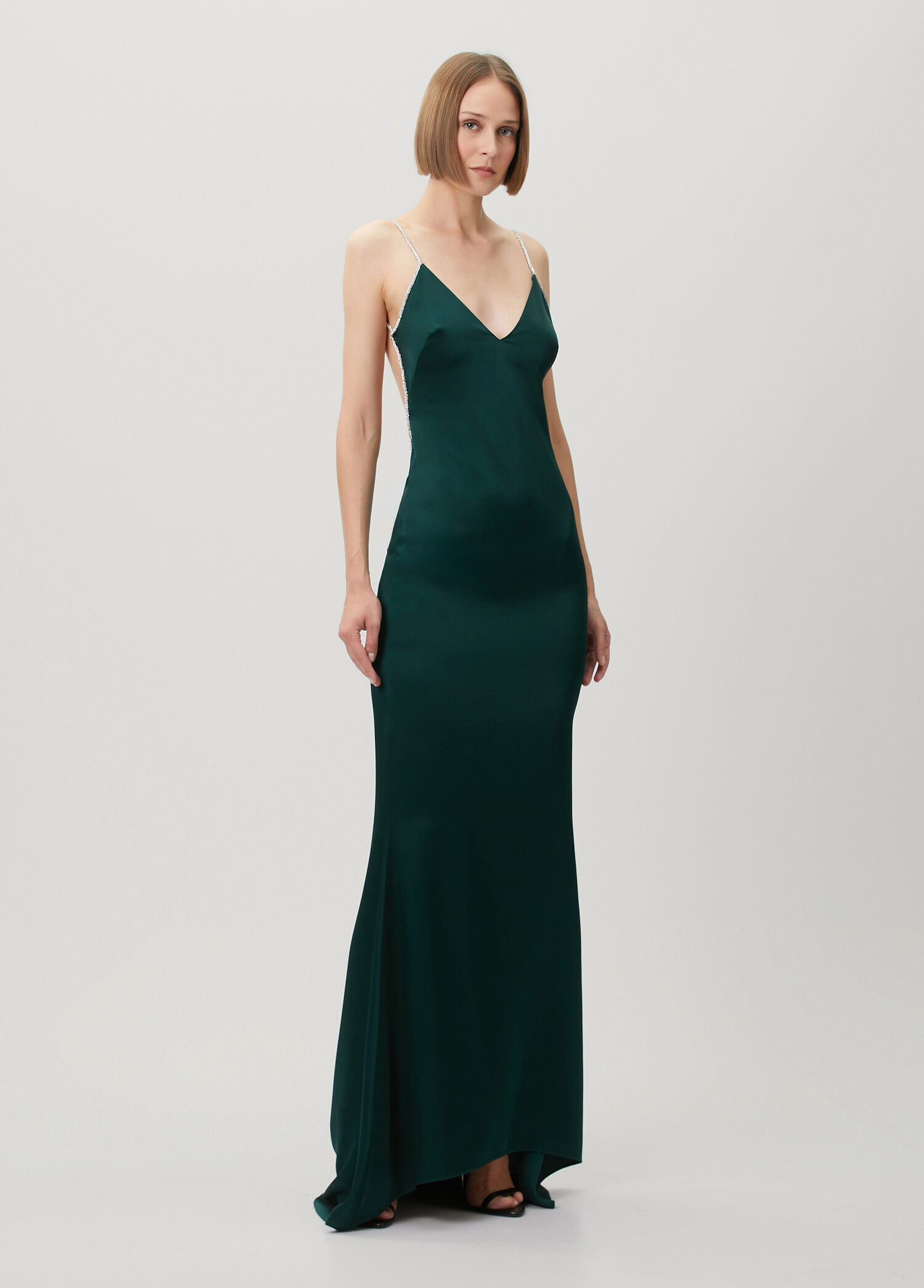 Green Low-Cut Maxi Evening Dress