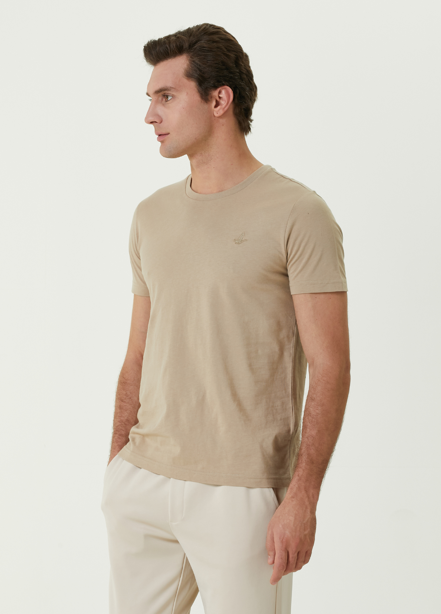 Vizon Kuş Nakışlı Basic T-shirt_2