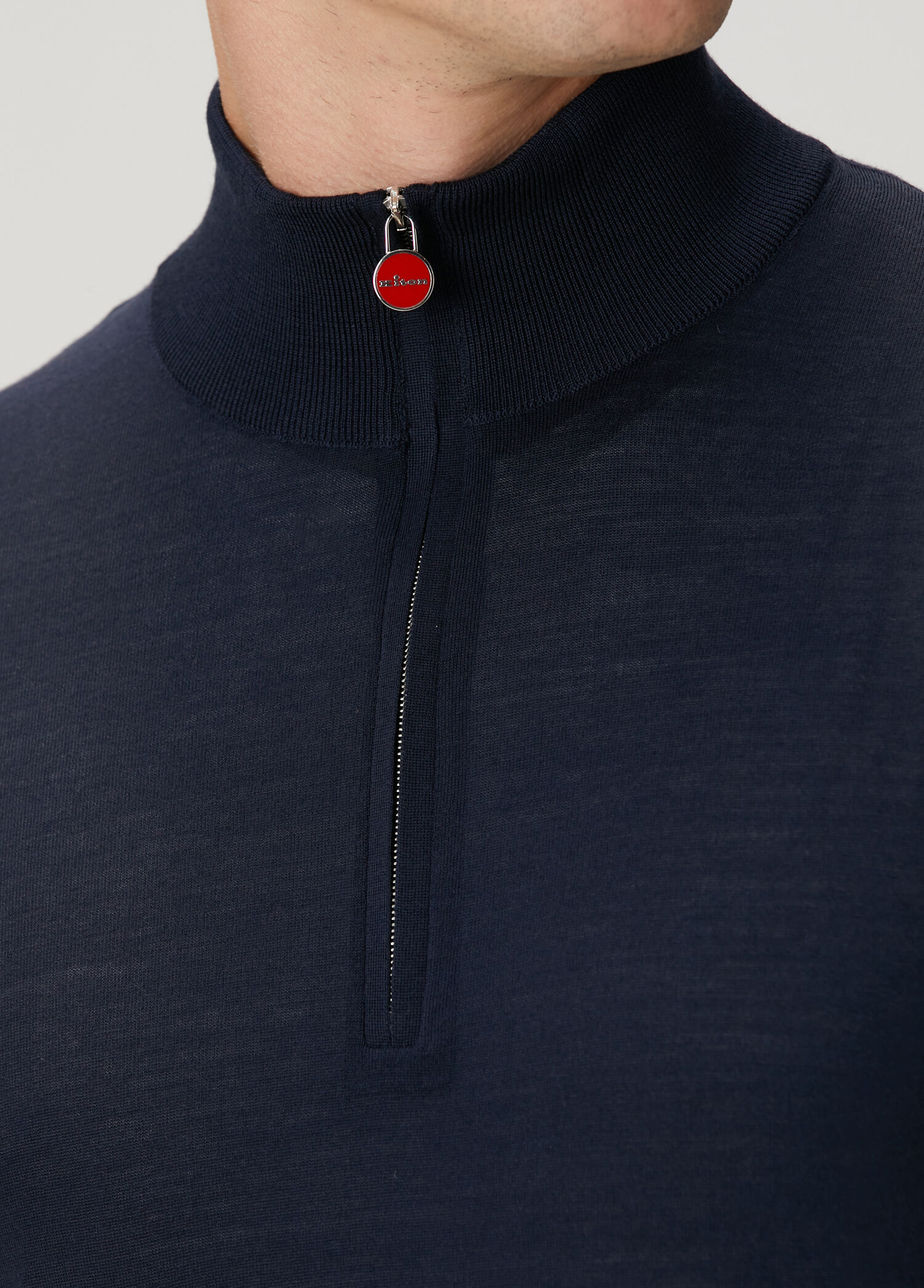 Kiton Mavi Erkek Mavi Yakası Fermuarlı Yün Kazak 1792006 | Beymen