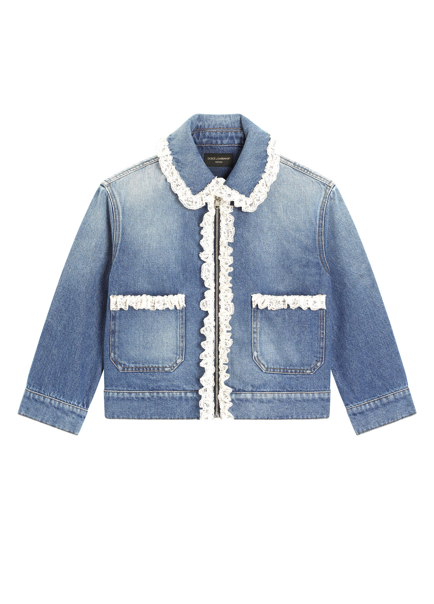 Mavi Dantel Detaylı Kız Çocuk Denim Ceket