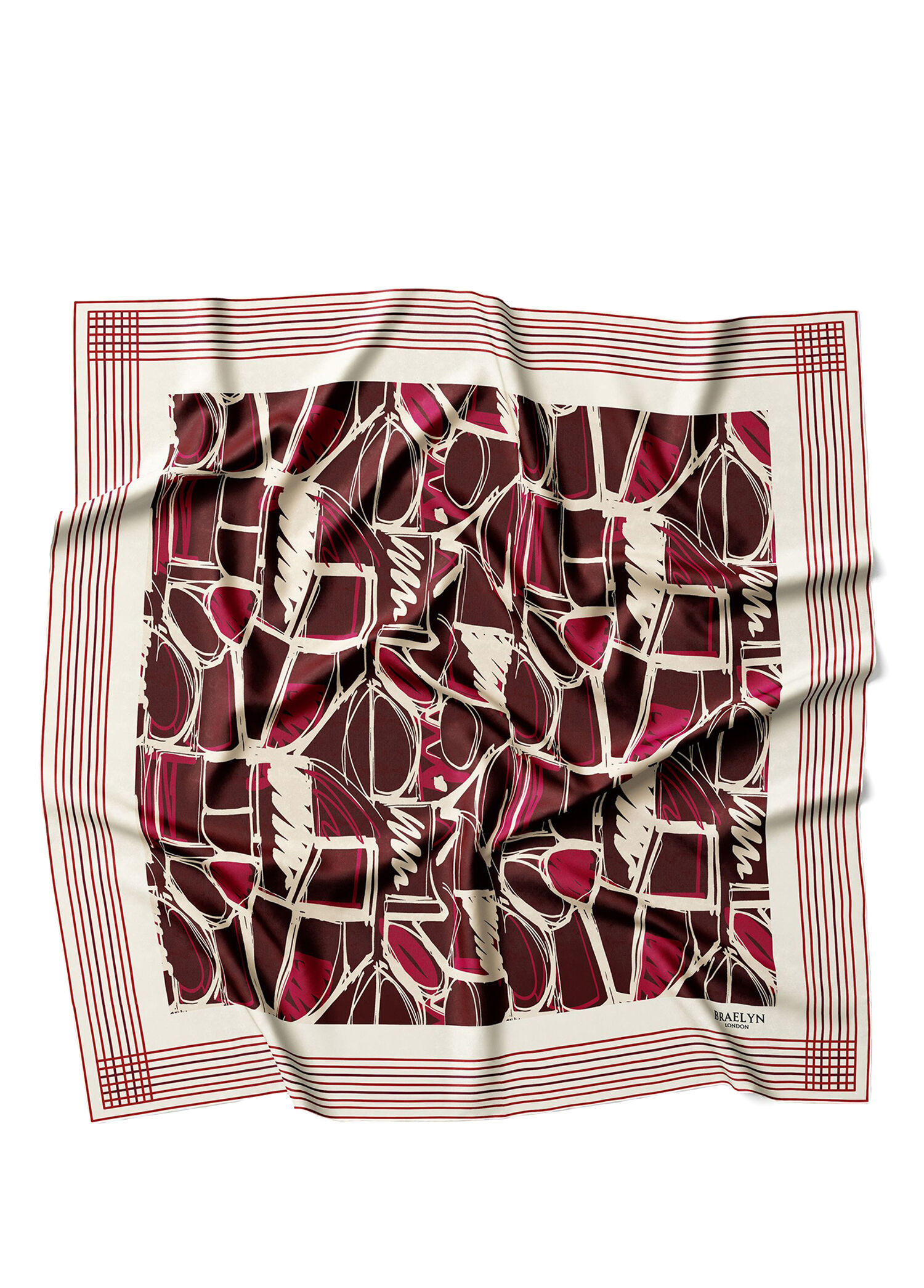 Crimson Geometry Twill İpek Kadın Eşarp