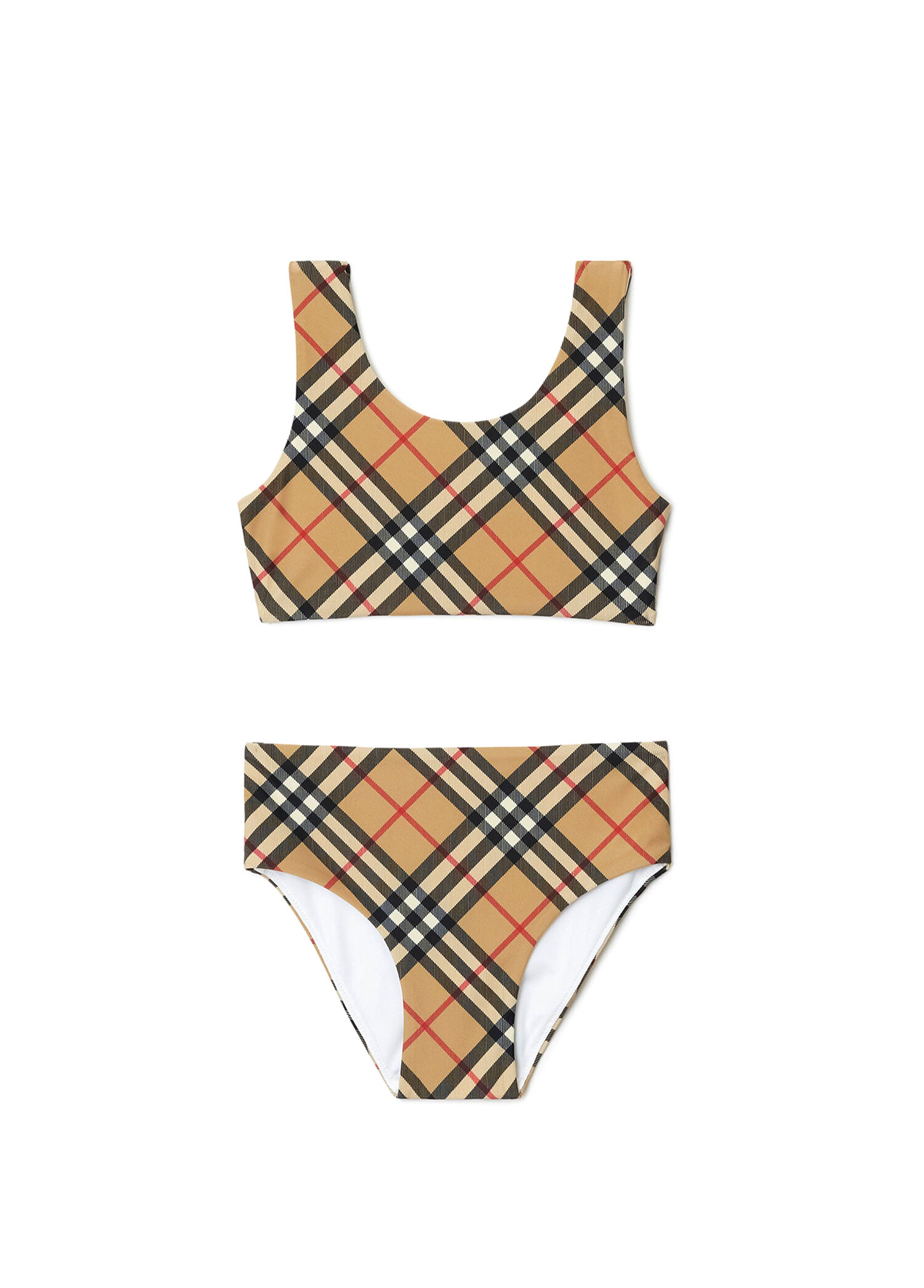 Check Baskılı Bej Kız Çocuk Bikini Takımı