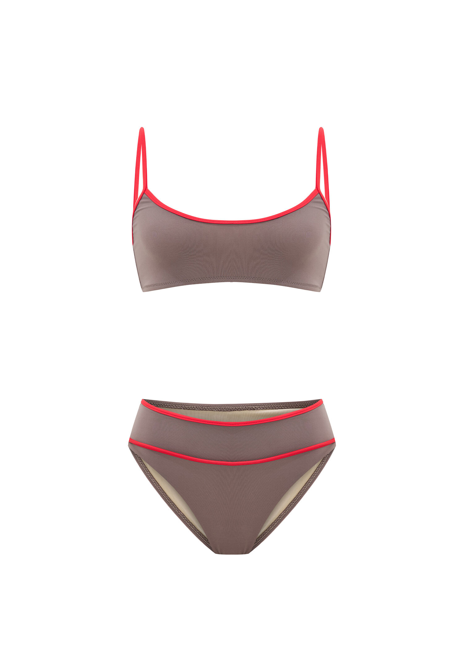 Caspia Grey Şerit Biyeli Yüksek Bel Kadın Bikini Takımı