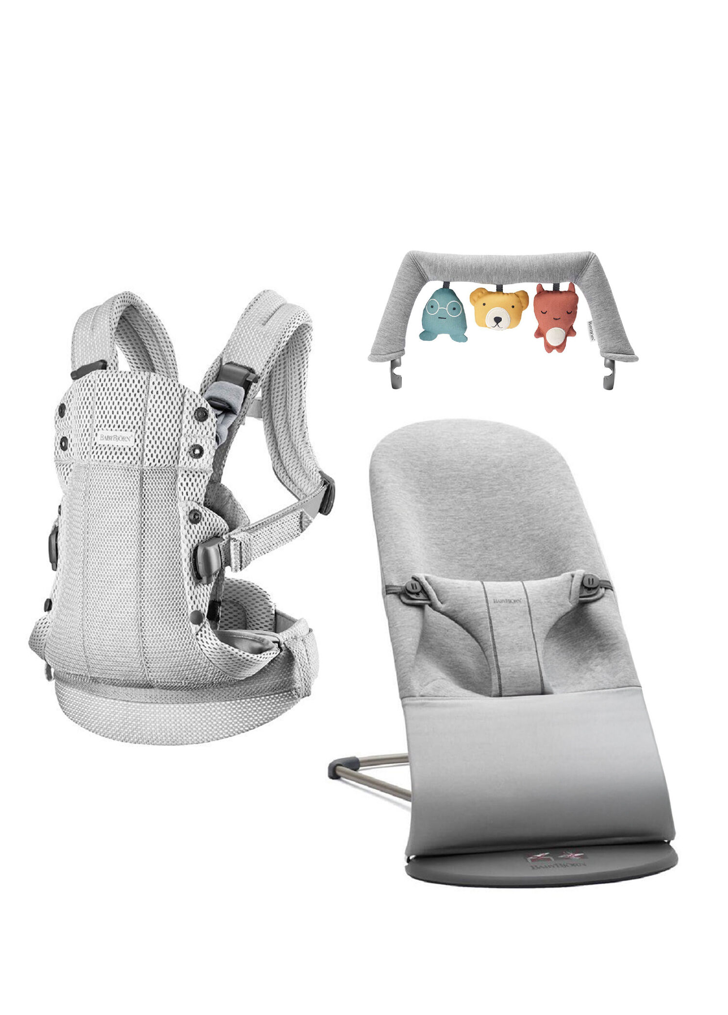 Bliss 3D Jersey Light Grey Soft Oyuncaklı 0-13 kg Ana Kucağı ve Harmony 3D Mesh Silver Kanguru 2'li Set