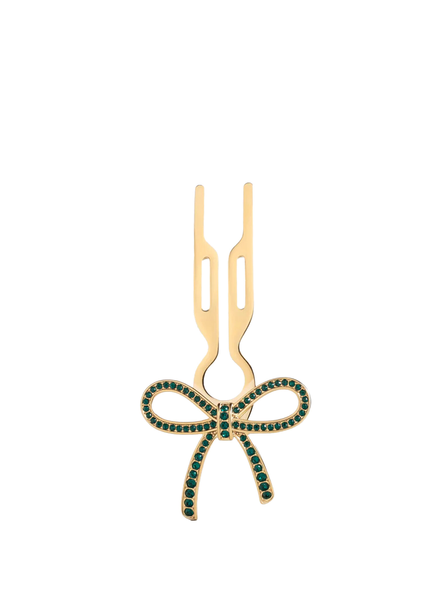 Nº1 Hairpin Ribbon Emerald Green Finish Yellow Gold Swarovski Taşlı Kurdeleli Kadın Saç Tokası
