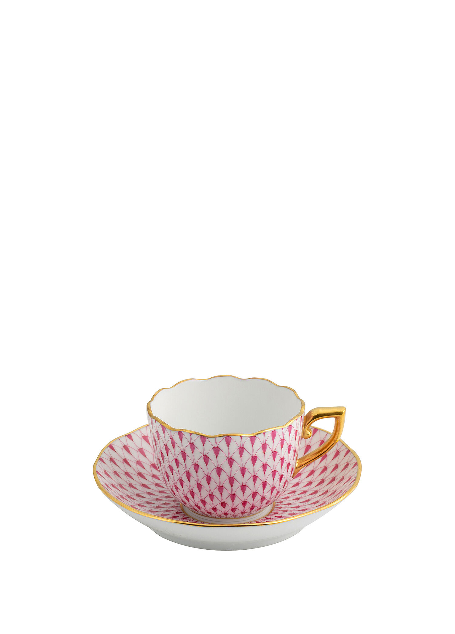 Fish Scale Pembe Porselen Kahve Fincanı ve Tabağı