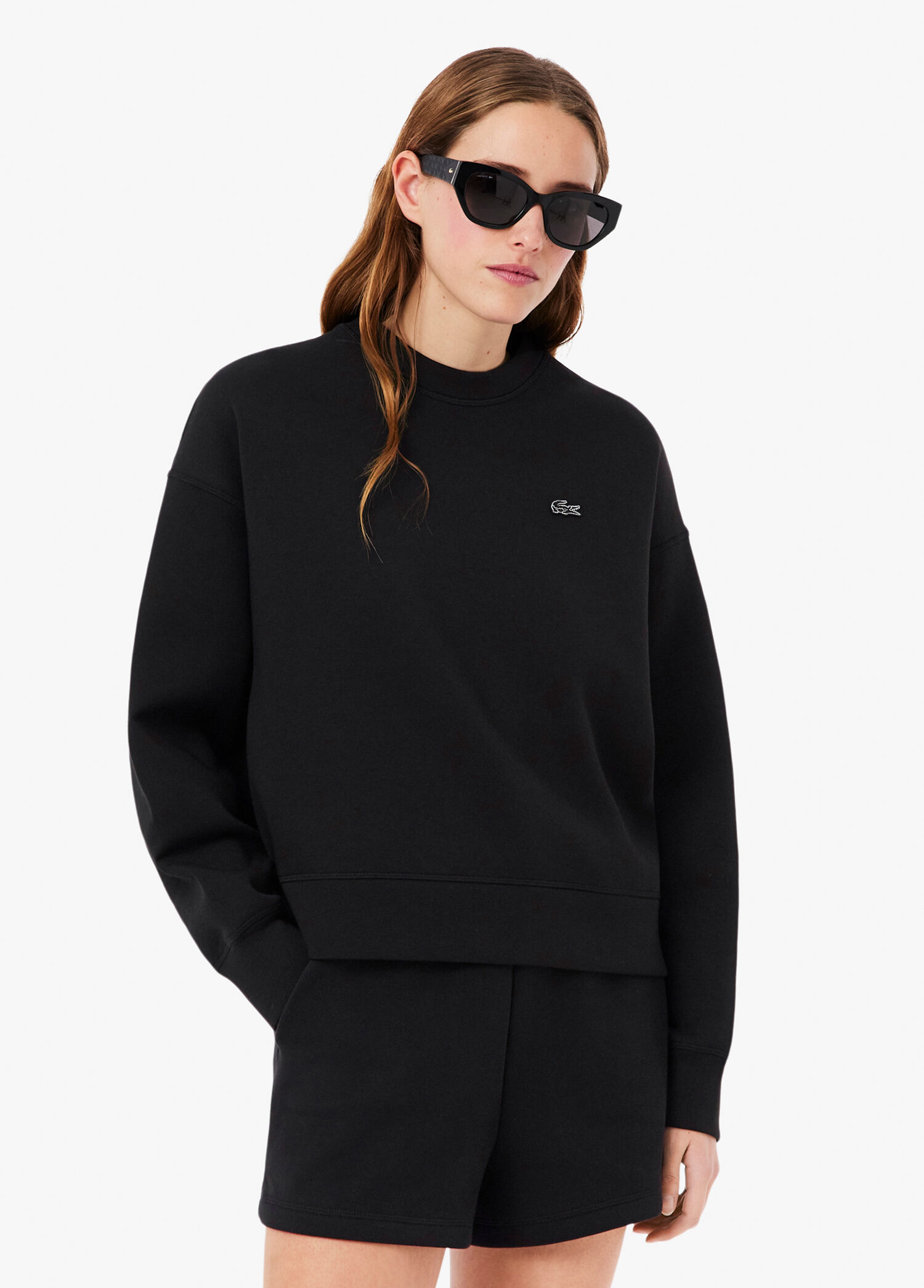 Lacoste Siyah-031 Kadın Siyah Oversize Fit Bisiklet Yaka Uzun