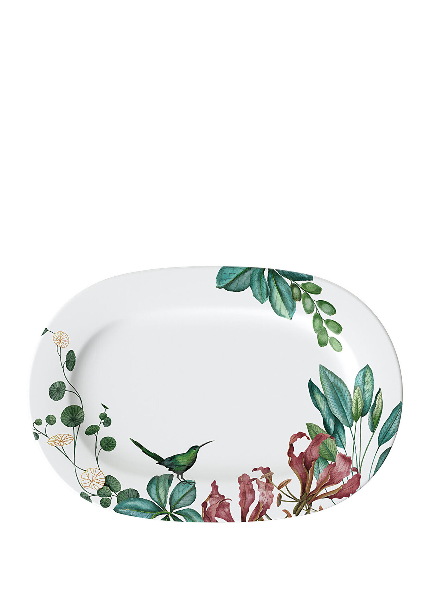 Avarua Tropik Desenli Porselen Oval Servis Tabağı 41 cm