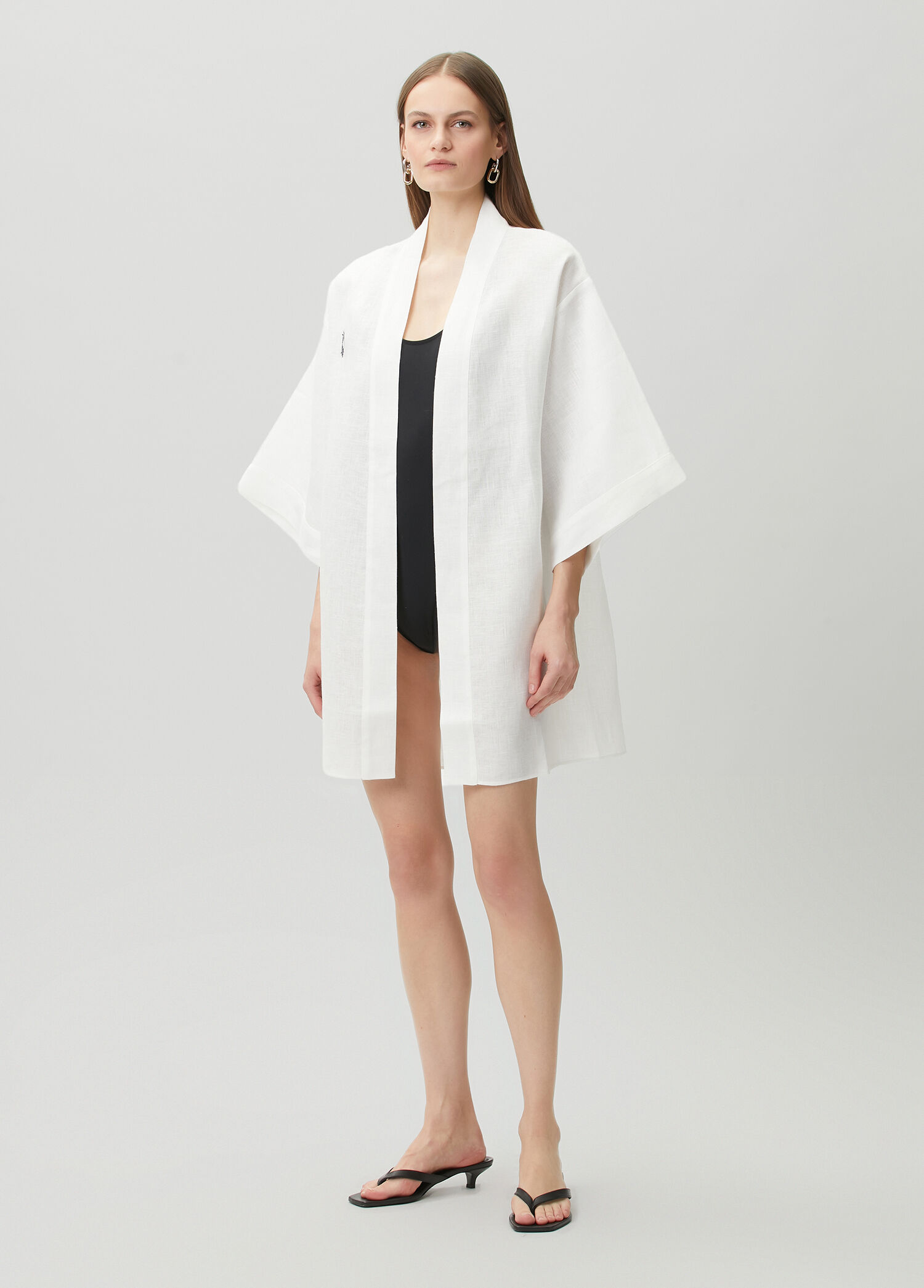 Eva White Art Deco Keten Kimono