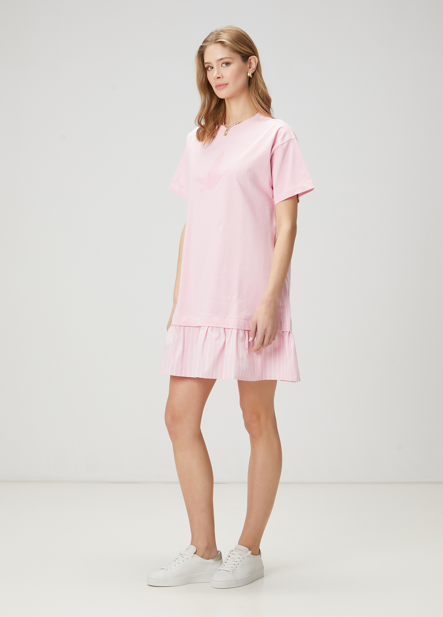 Pembe Logo Detaylı Mini Elbise_2